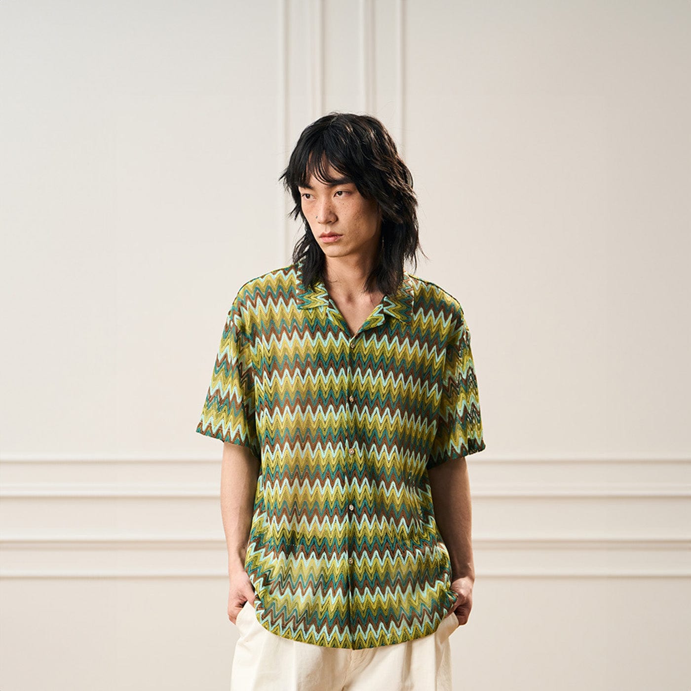 EPIC POETRY Geometric Ripple Knitted Half Shirt Watermelon, premium urban and streetwear designers apparel on PROJECTISR.com, EPIC POETRY