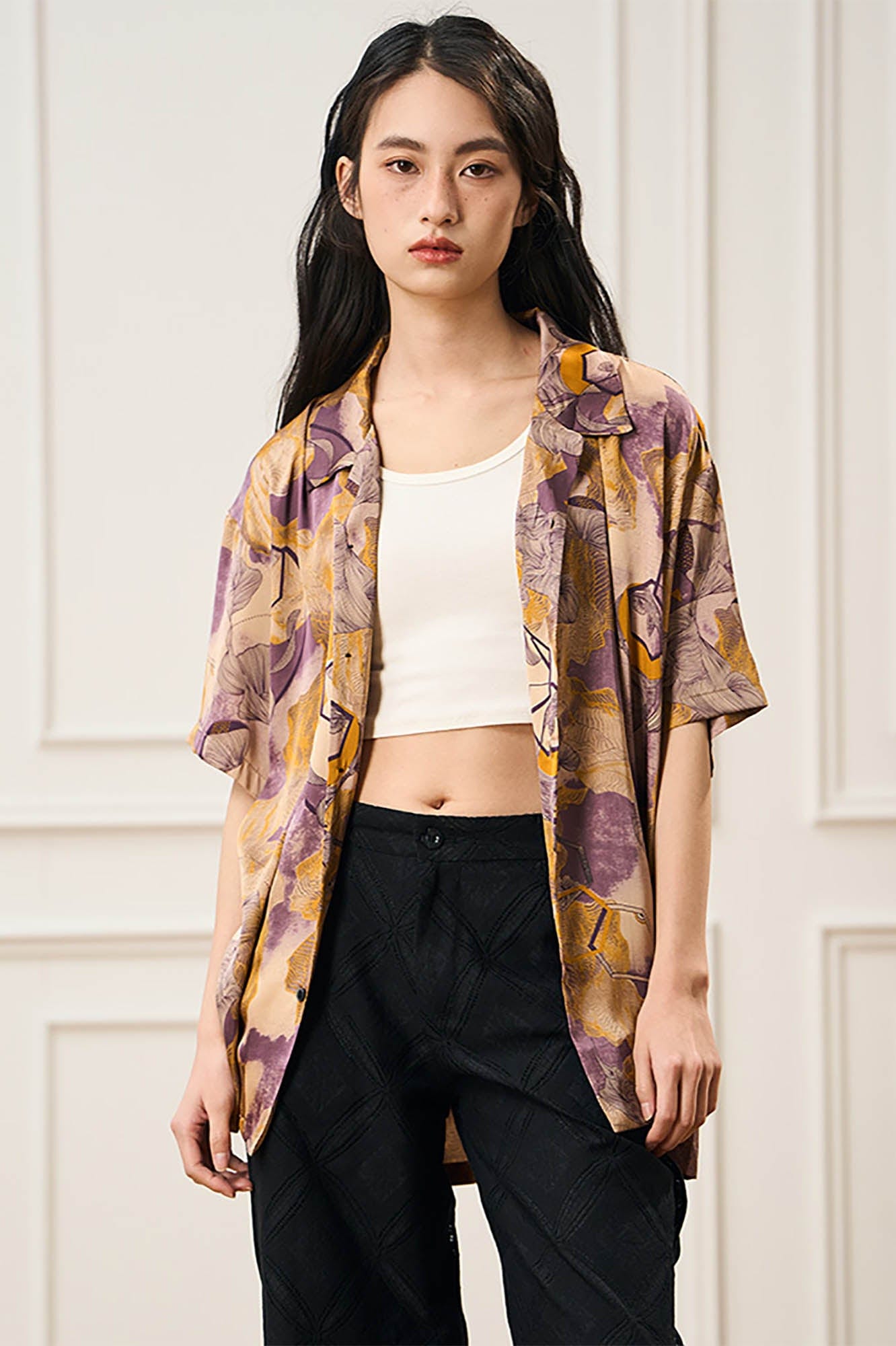 EPIC POETRY Botanic Geometry Satin Cuban Half Shirt, premium urban and streetwear designers apparel on PROJECTISR.com, EPIC POETRY
