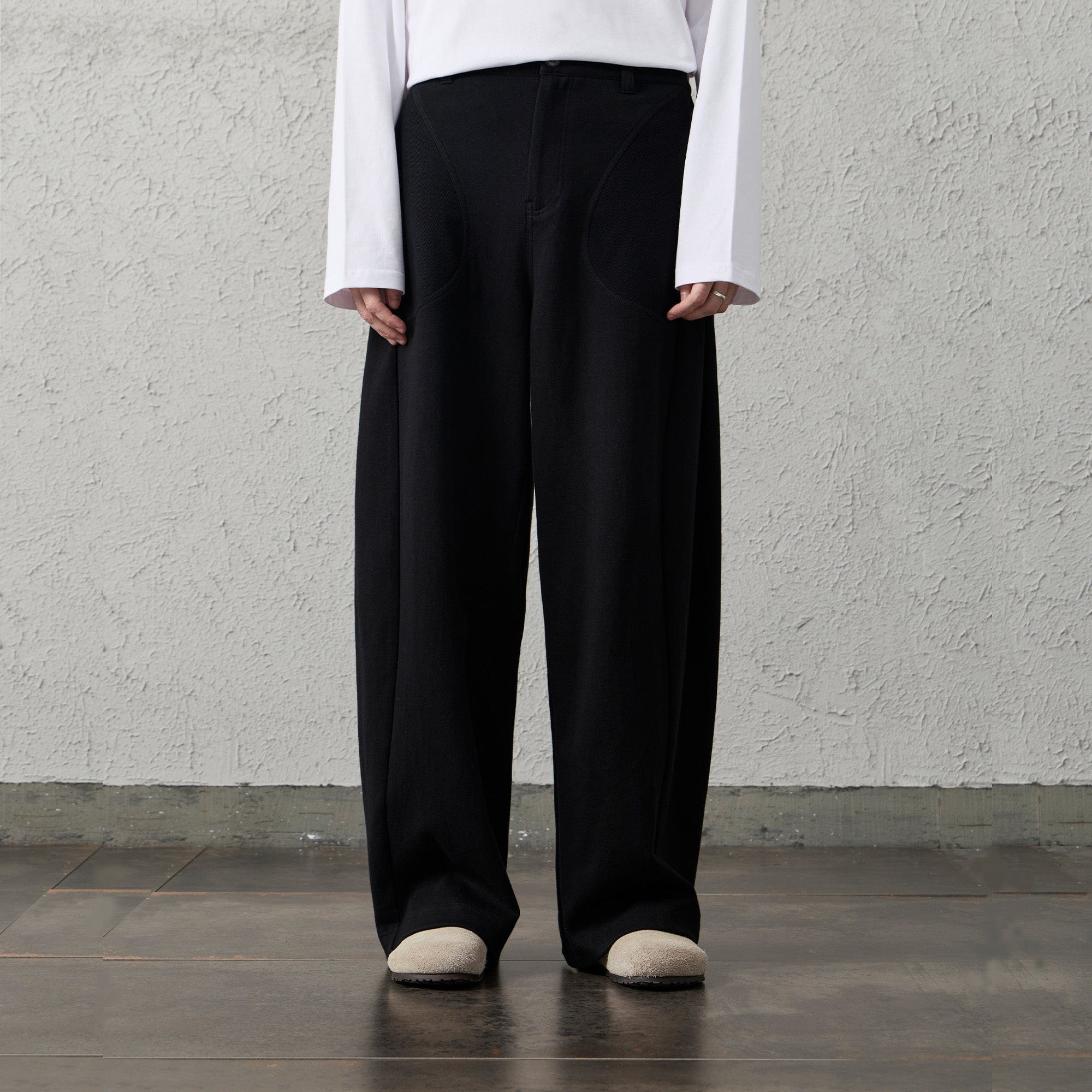 ORGANIC EMOTION Pleat Seam Curved Pants, premium urban and streetwear designers apparel on PROJECTISR.com, ORGANIC EMOTION