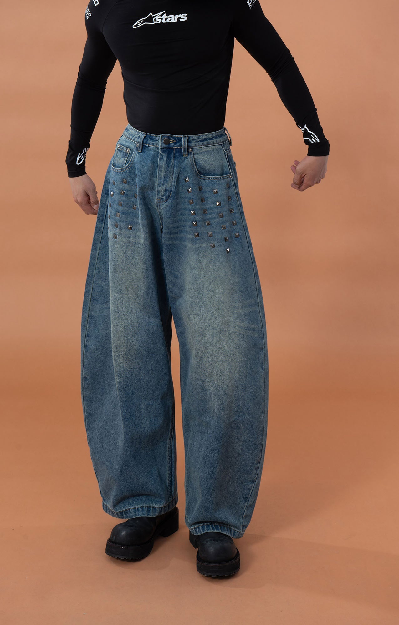 CLP Washed Studded Barrel Jeans, premium urban and streetwear designers apparel on PROJECTISR.com, CLP