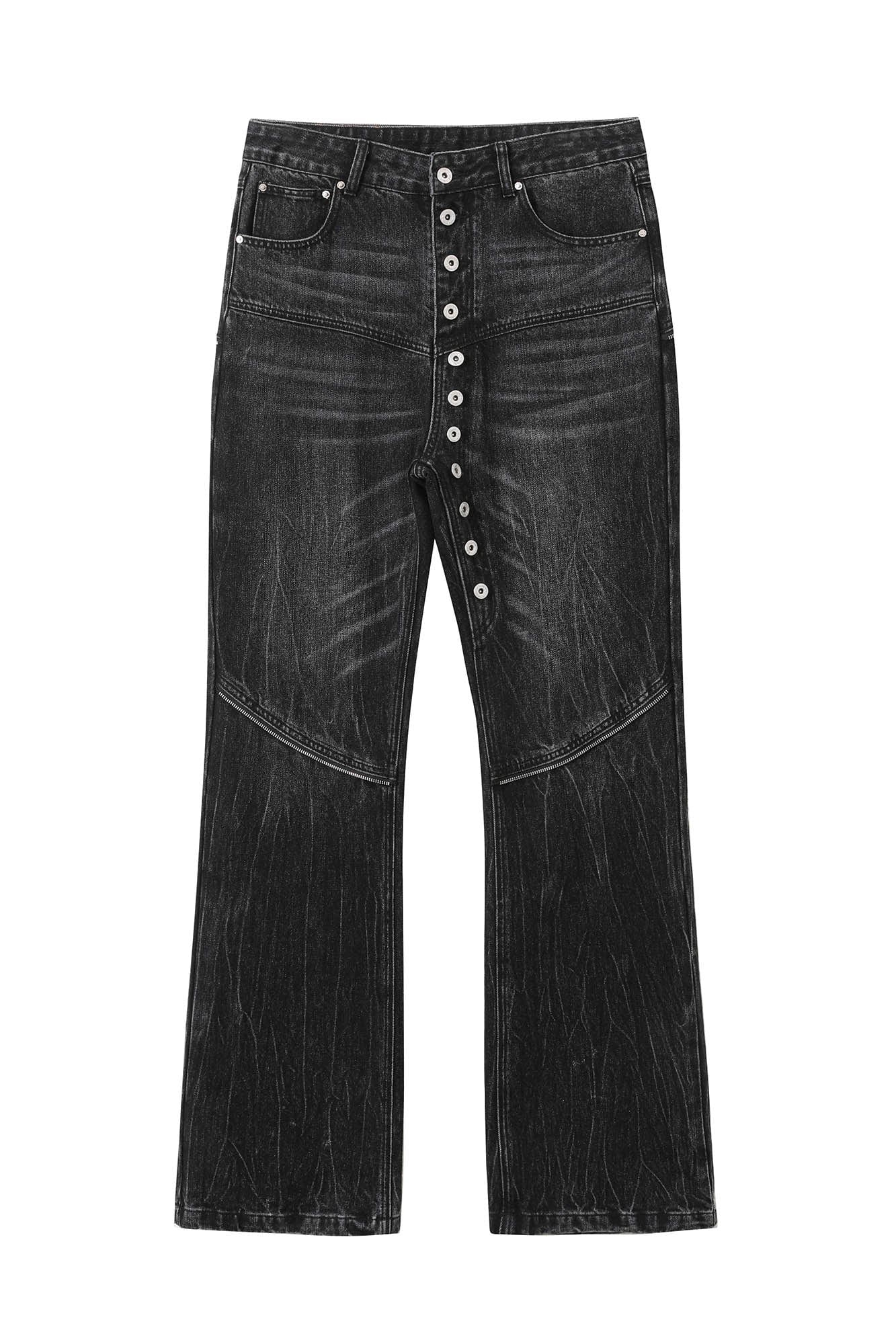 KREATE Arc Spliced Extended Button-Fly Jeans, premium urban and streetwear designers apparel on PROJECTISR.com, KREATE
