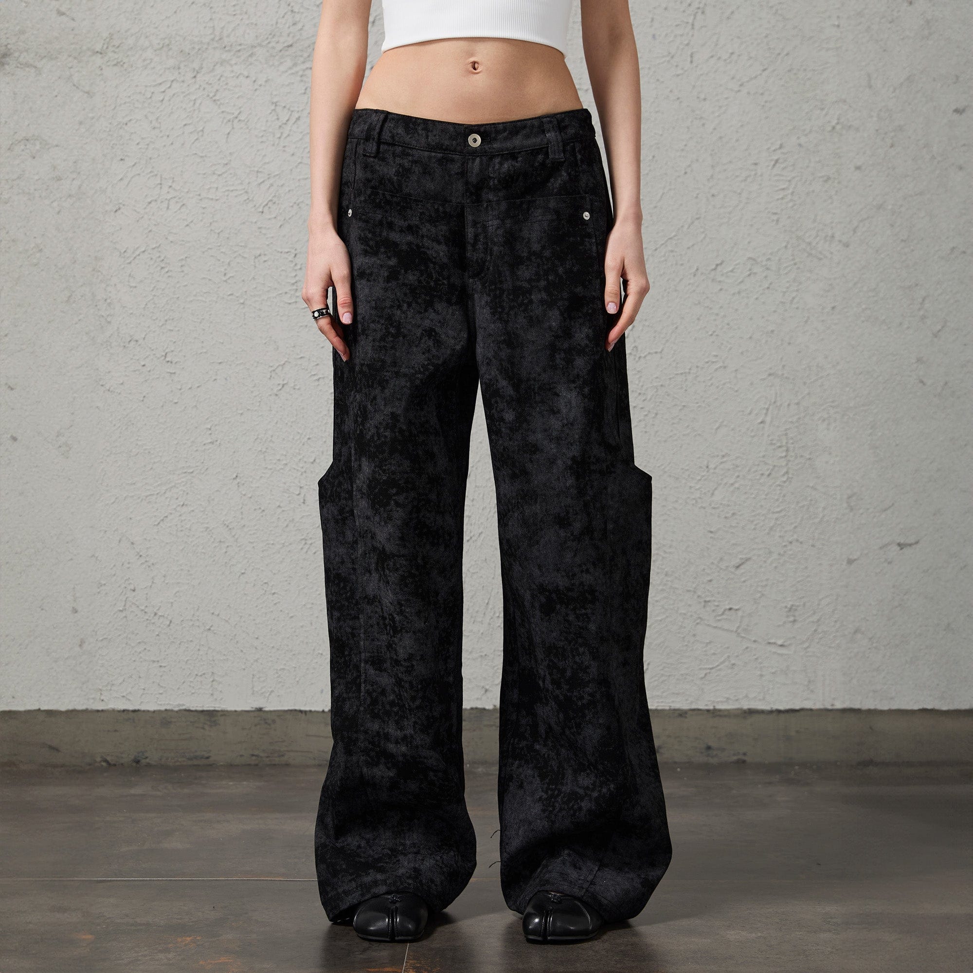 ORGANIC EMOTION Big-Pocket Paneled Wide-Leg Jeans, premium urban and streetwear designers apparel on PROJECTISR.com, ORGANIC EMOTION