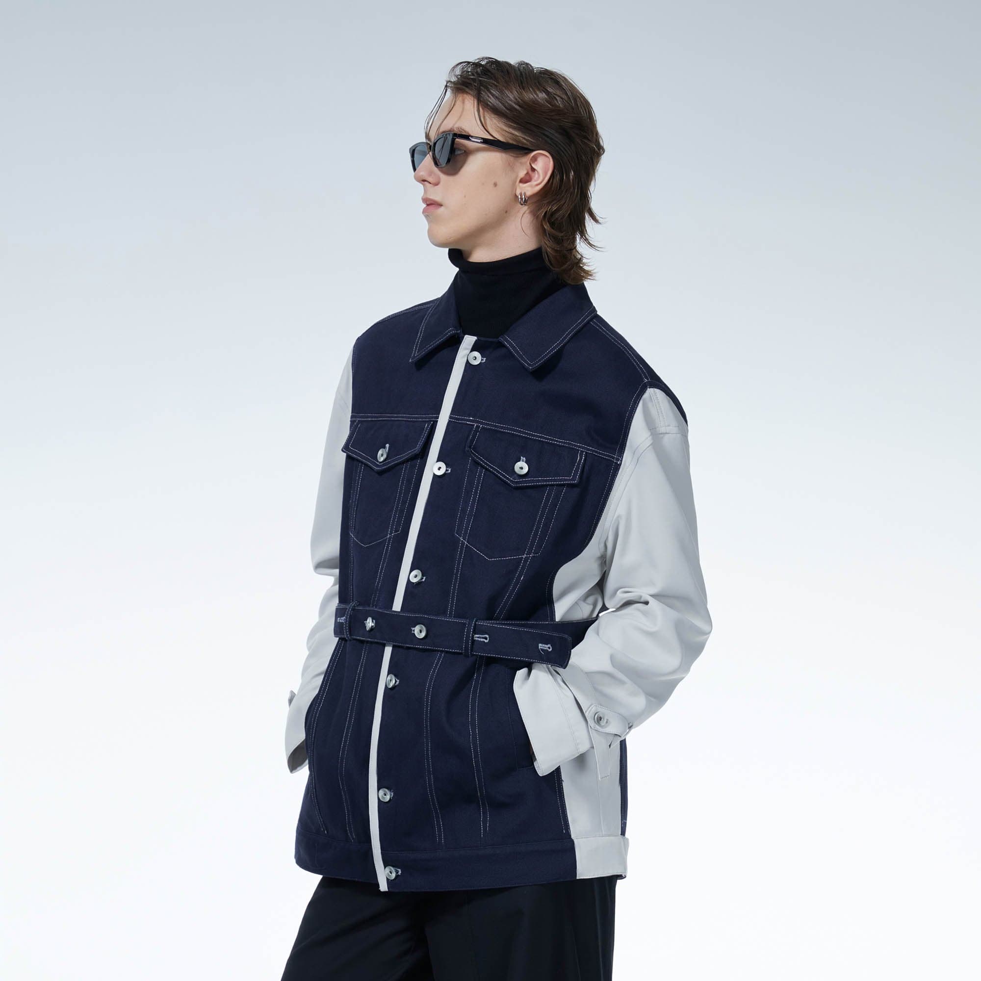 LOSTNFOUND Spliced Stitch Strappy Jacket, premium urban and streetwear designers apparel on PROJECTISR.com, LOSTNFOUND