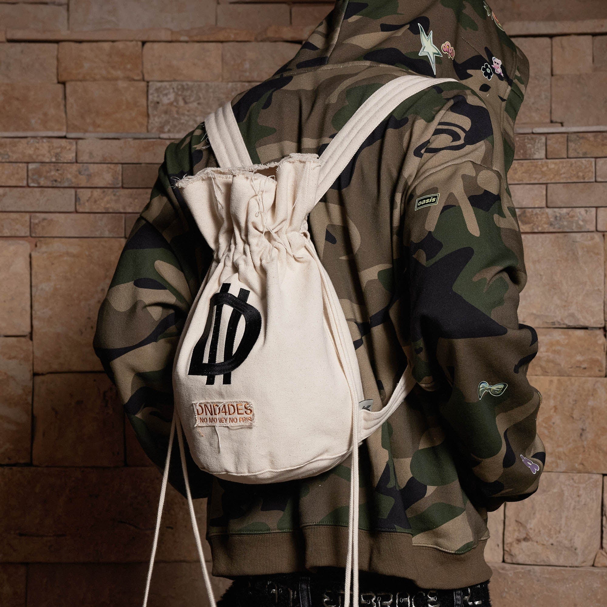 DND4DES LOGO Drawstring Bucket Backpack, premium urban and streetwear designers apparel on PROJECTISR.com, DND4DES