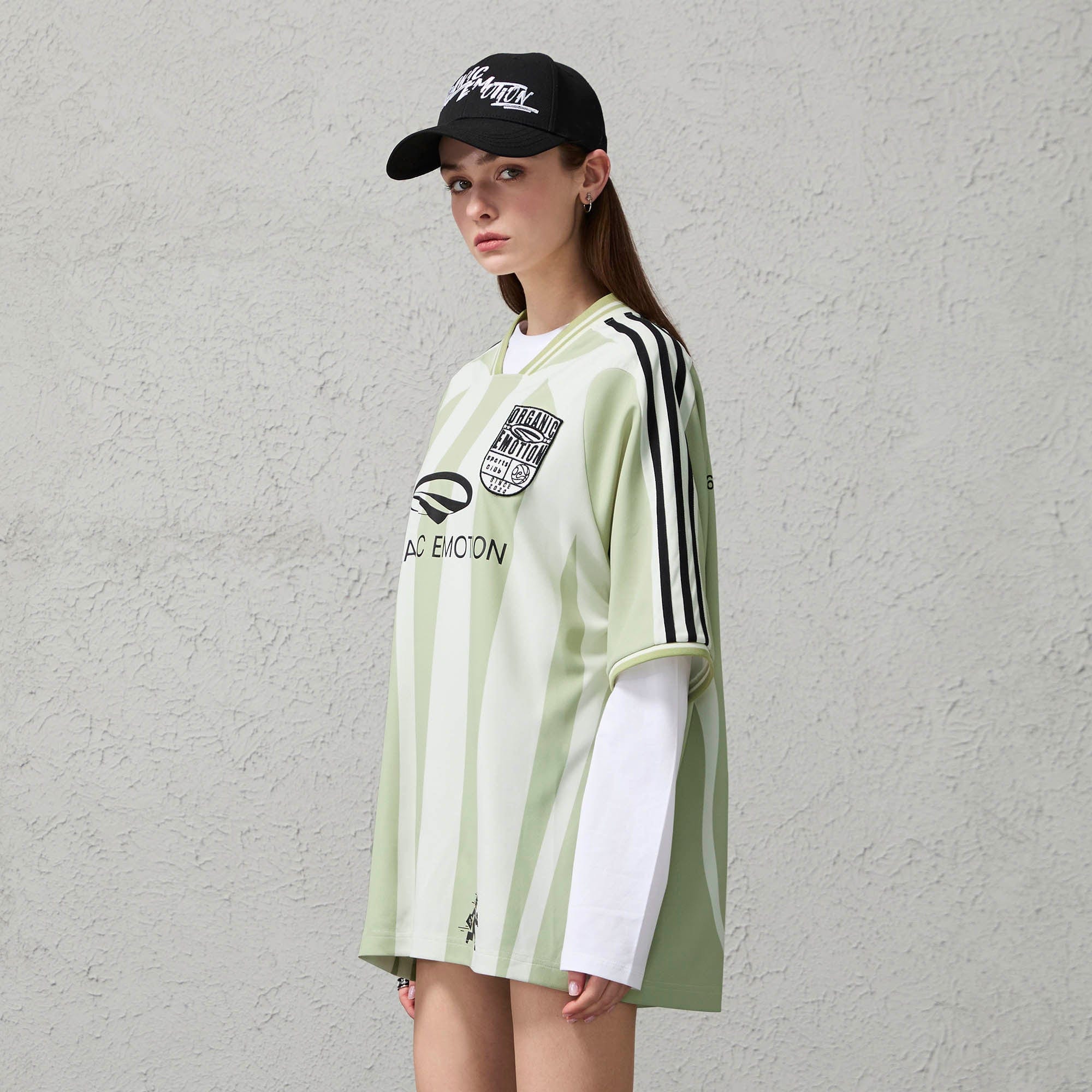 ORGANIC EMOTION Striped Badge Graphics Soccer Jersey, premium urban and streetwear designers apparel on PROJECTISR.com, ORGANIC EMOTION