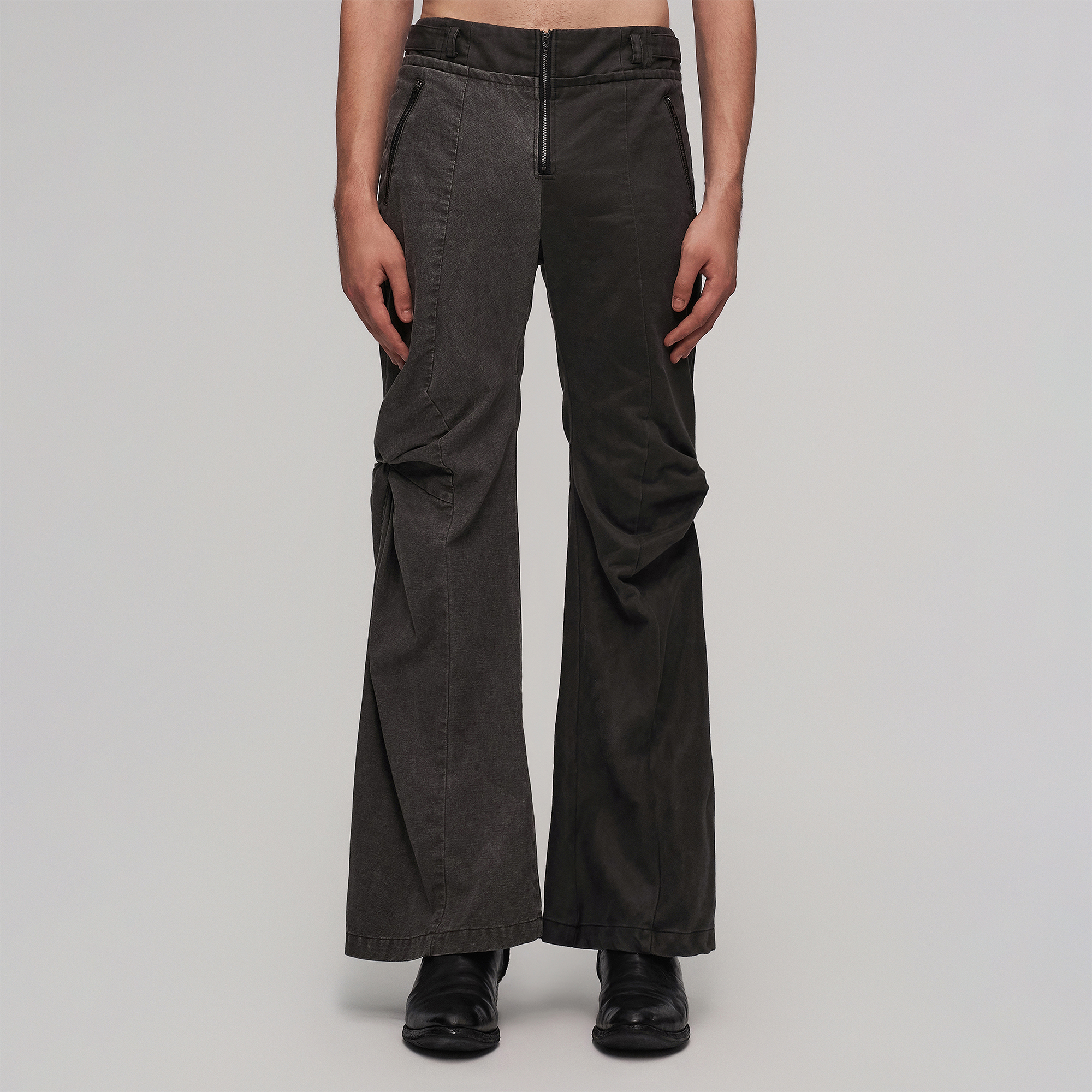 ILNya Nieternite Nifutur Contrast-Spliced Twist-Knee Flared Trousers, premium urban and streetwear designers apparel on PROJECTISR.com, ILNya Nieternite Nifutur