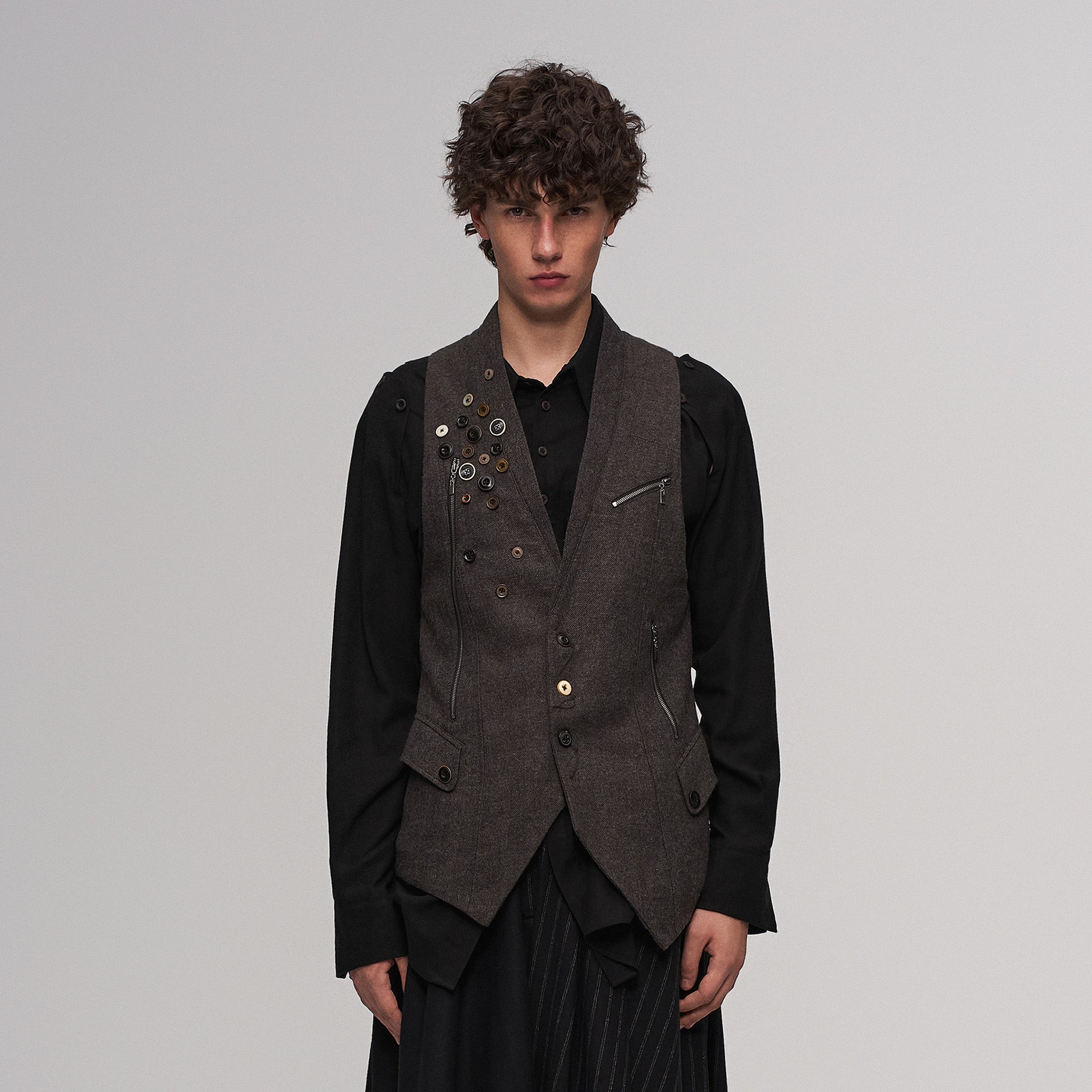 ILNya Nieternite Nifutur Retro Button Embellished Back-Harness Vest, premium urban and streetwear designers apparel on PROJECTISR.com, ILNya Nieternite Nifutur