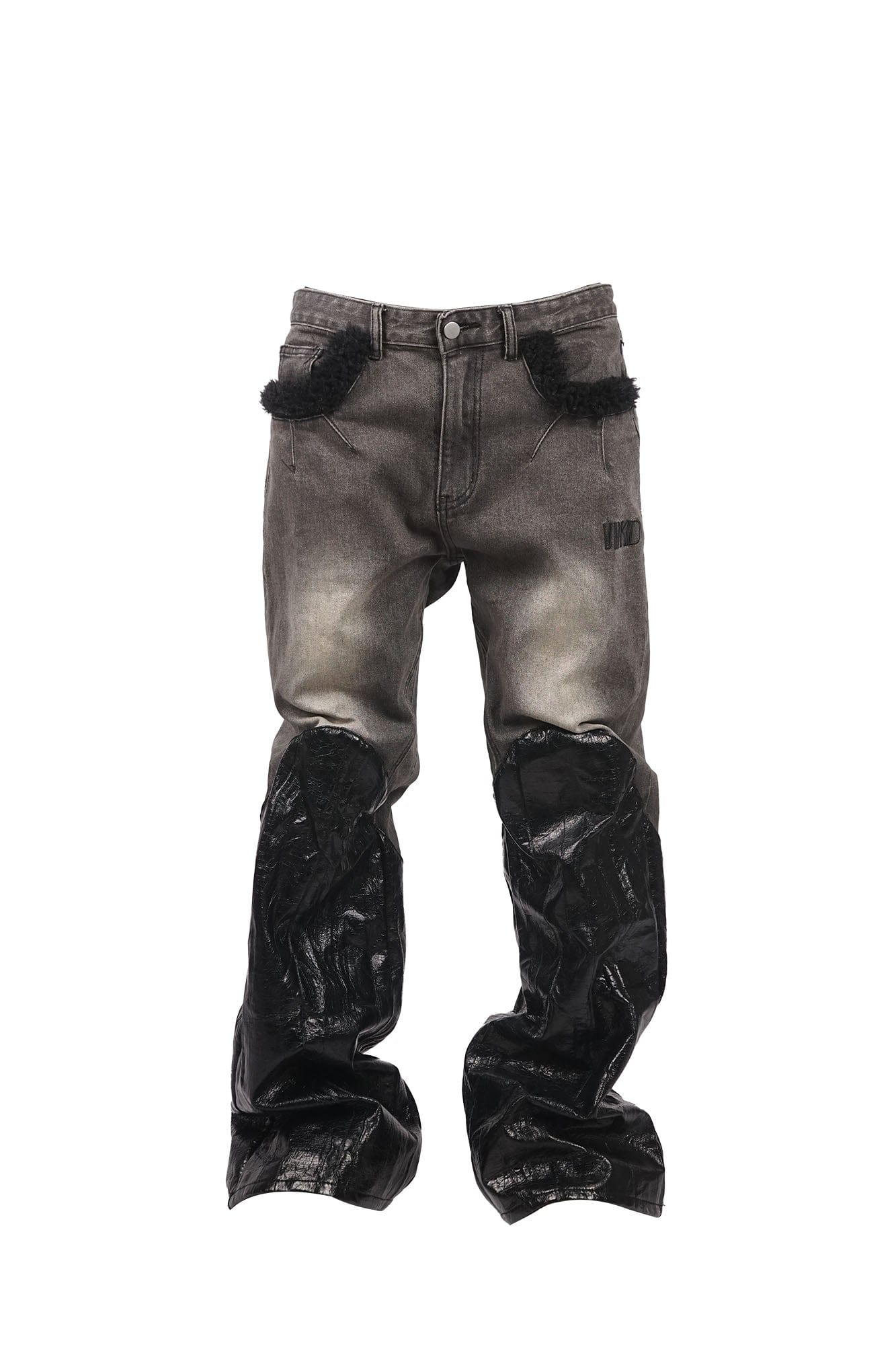 VINKID Faux Fur & Leather Paneled Washed Jeans, premium urban and streetwear designers apparel on PROJECTISR.com, VINKID