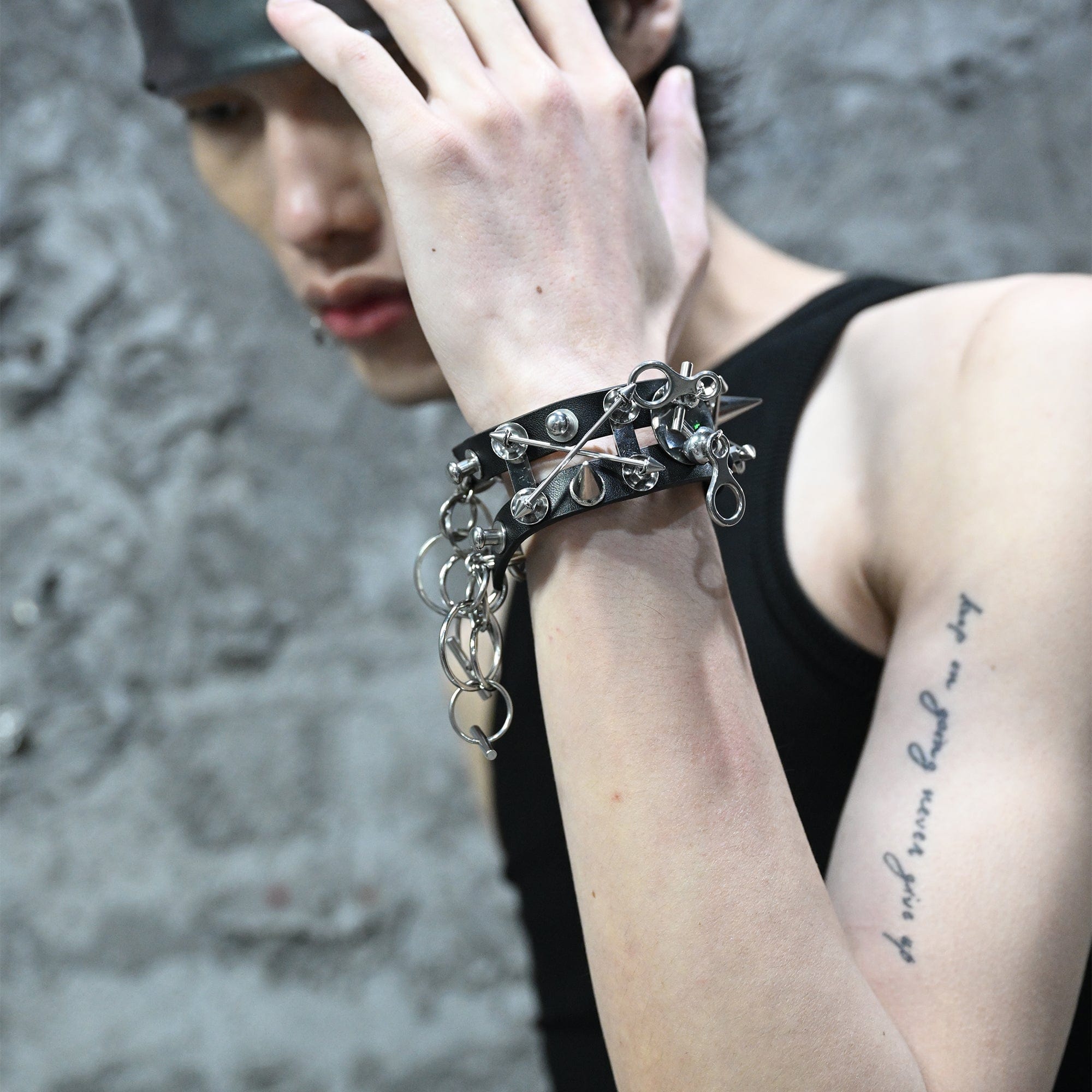 ILLUSORY Modern Hunter Adjustable Chain Rivet PU Bracelet, premium urban and streetwear designers apparel on PROJECTISR.com, ILLUSORY