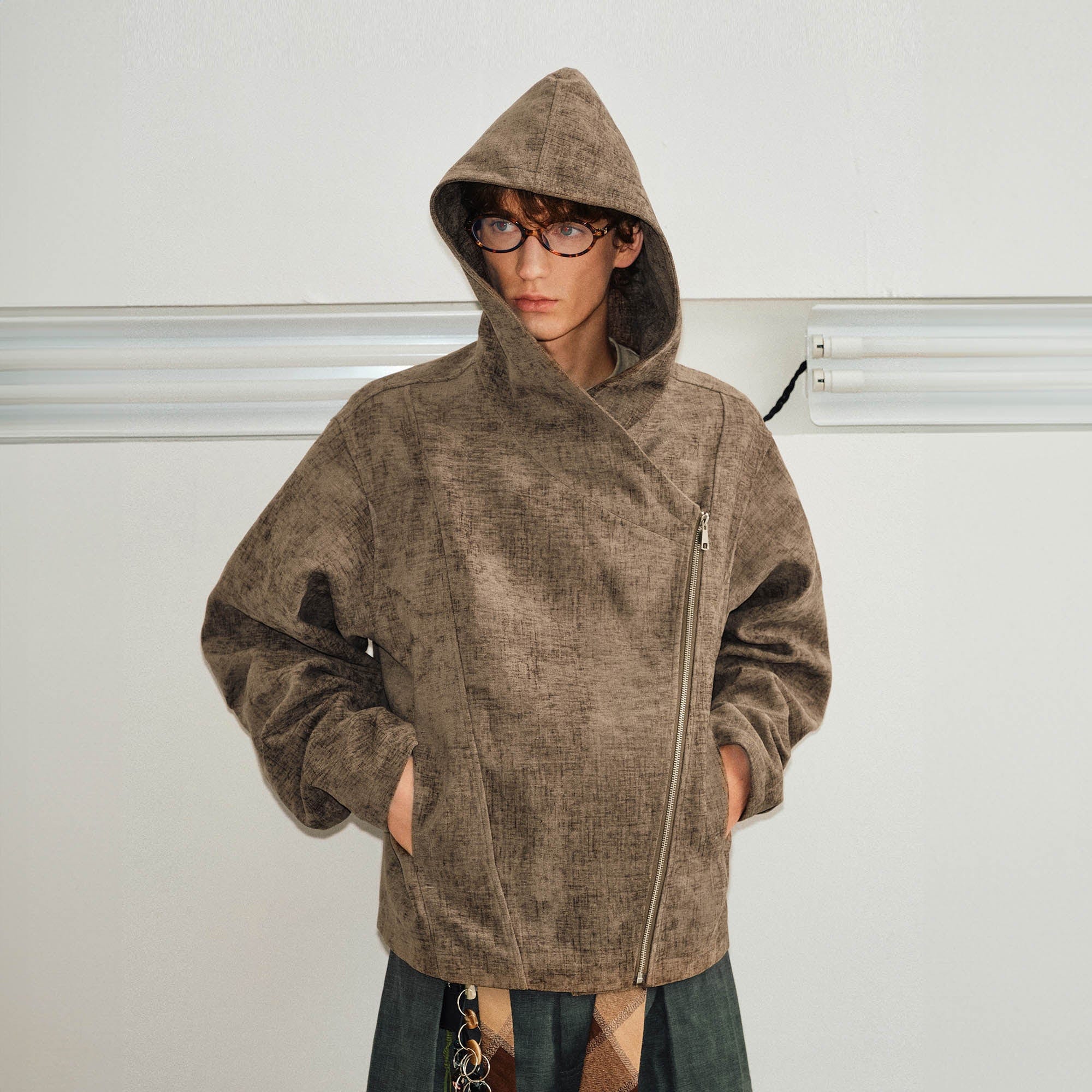 KREATE Asymmetrical Zipper Hooded Jacket, premium urban and streetwear designers apparel on PROJECTISR.com, KREATE