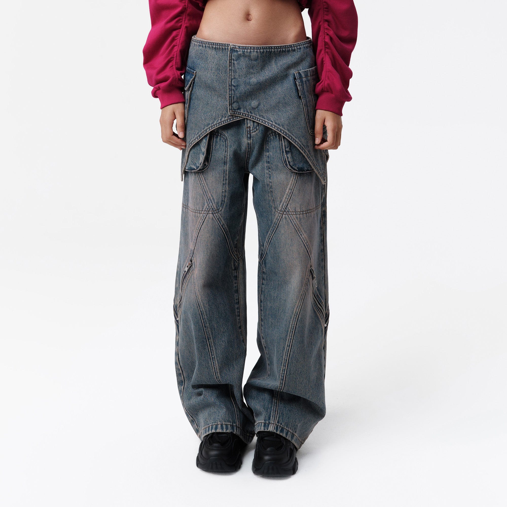 VANN VALRENCE Detachable Overlay Structural Panel Zip Jeans