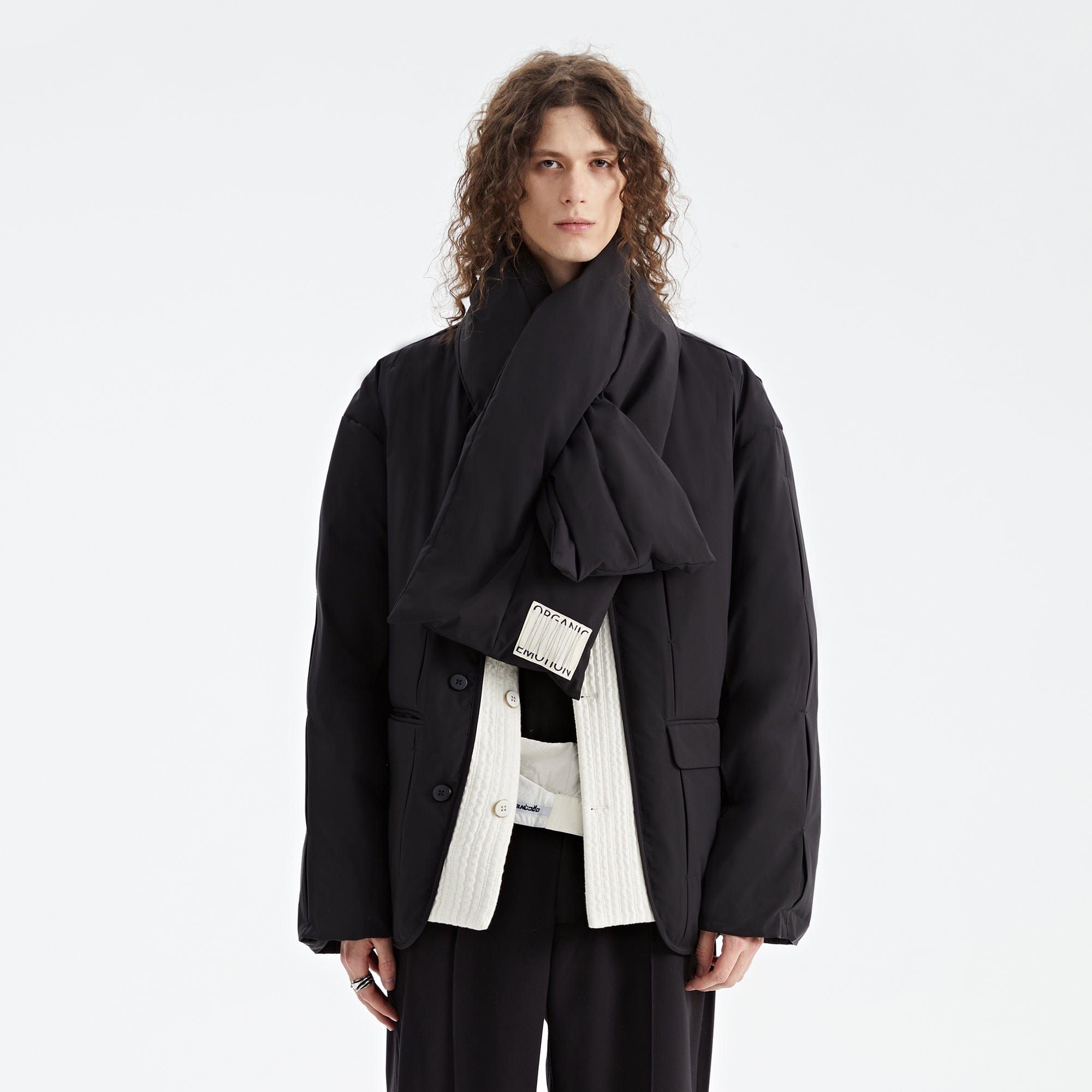 ORGANIC EMOTION Spliced Waterproof Duck Down Scarf Jacket, premium urban and streetwear designers apparel on PROJECTISR.com, ORGANIC EMOTION