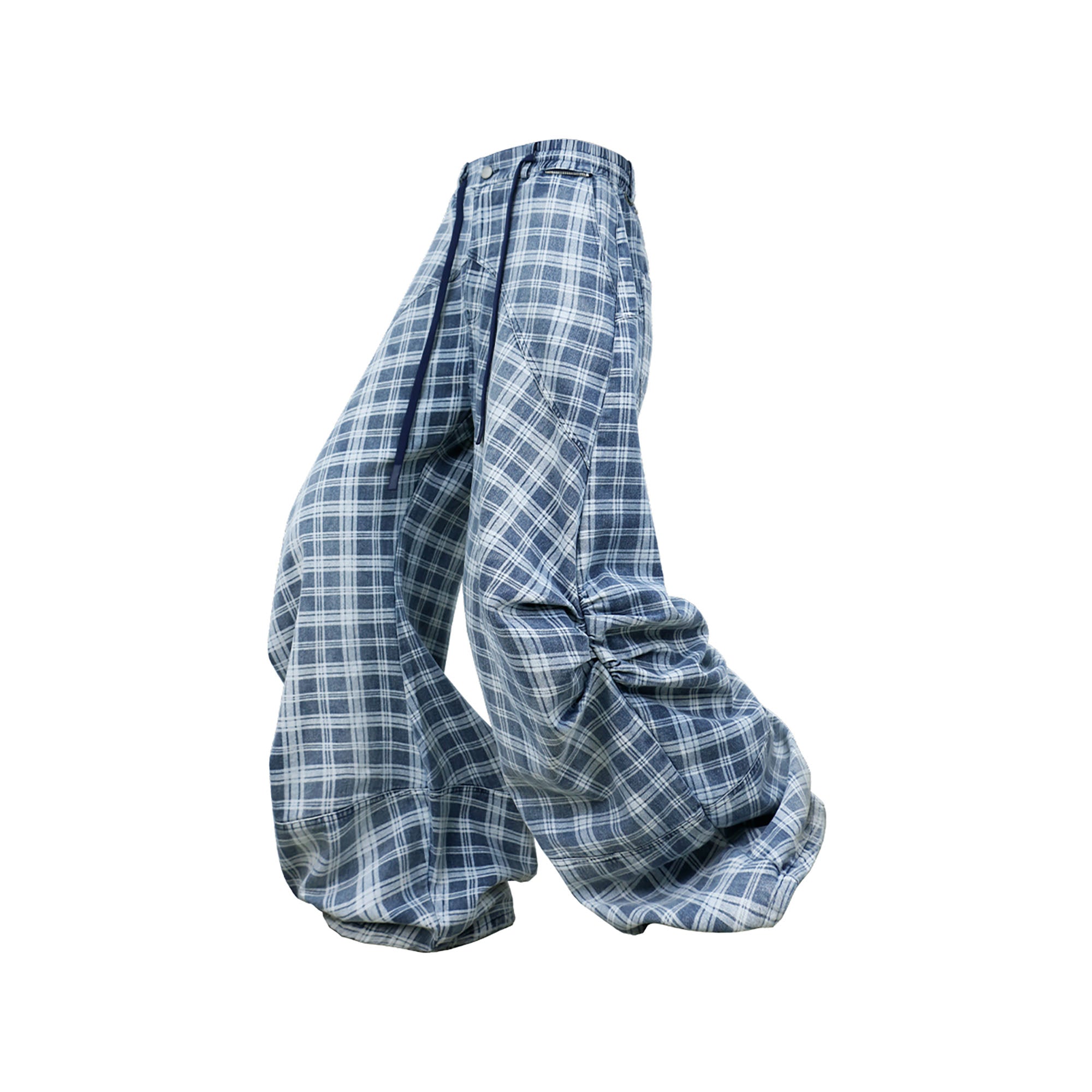 RELABEL Washed Plaid Paneled Oversized Jeans, premium urban and streetwear designers apparel on PROJECTISR.com, RELABEL