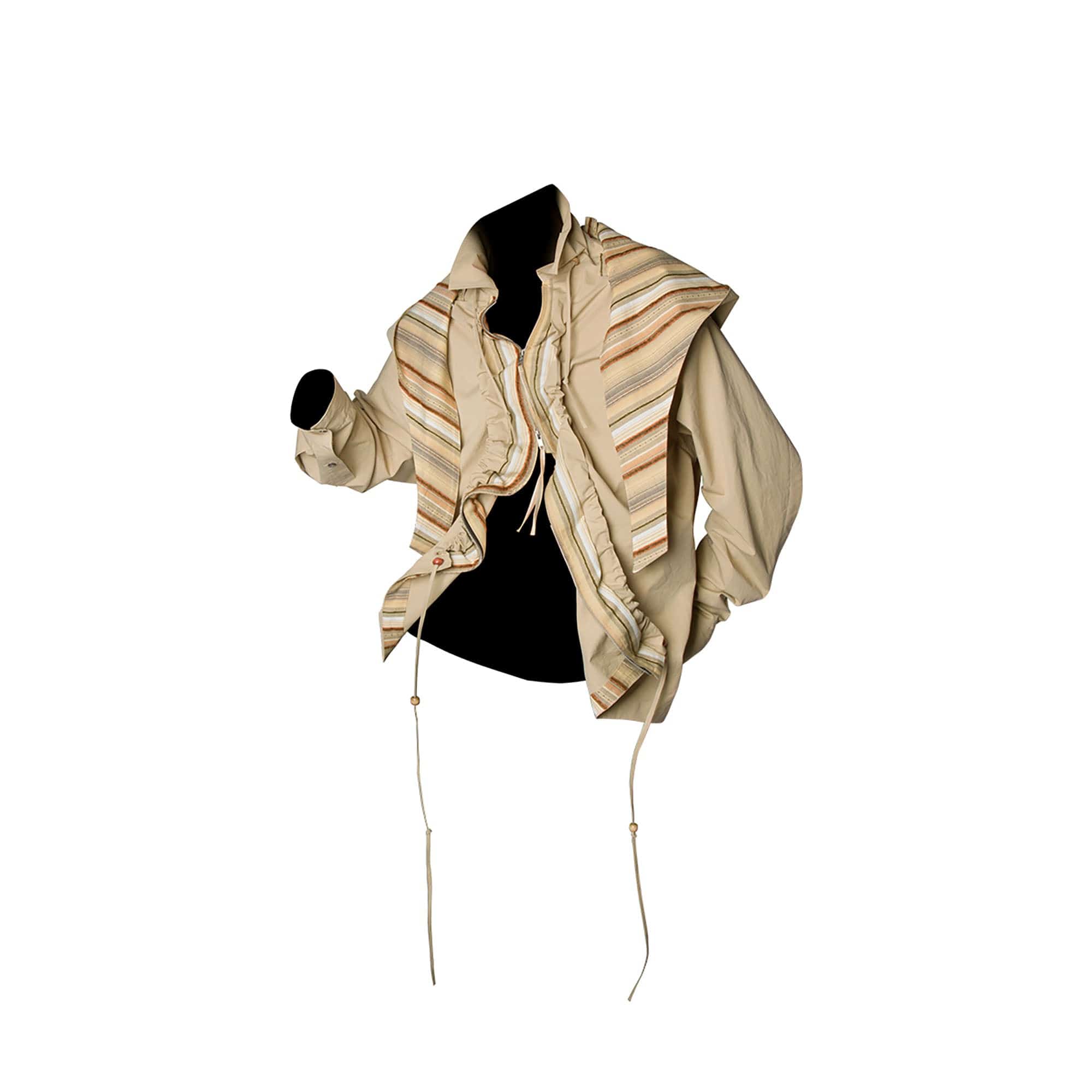 RELABEL Detachable Hood Beaded Ruched Shirt Brown, premium urban and streetwear designers apparel on PROJECTISR.com, RELABEL