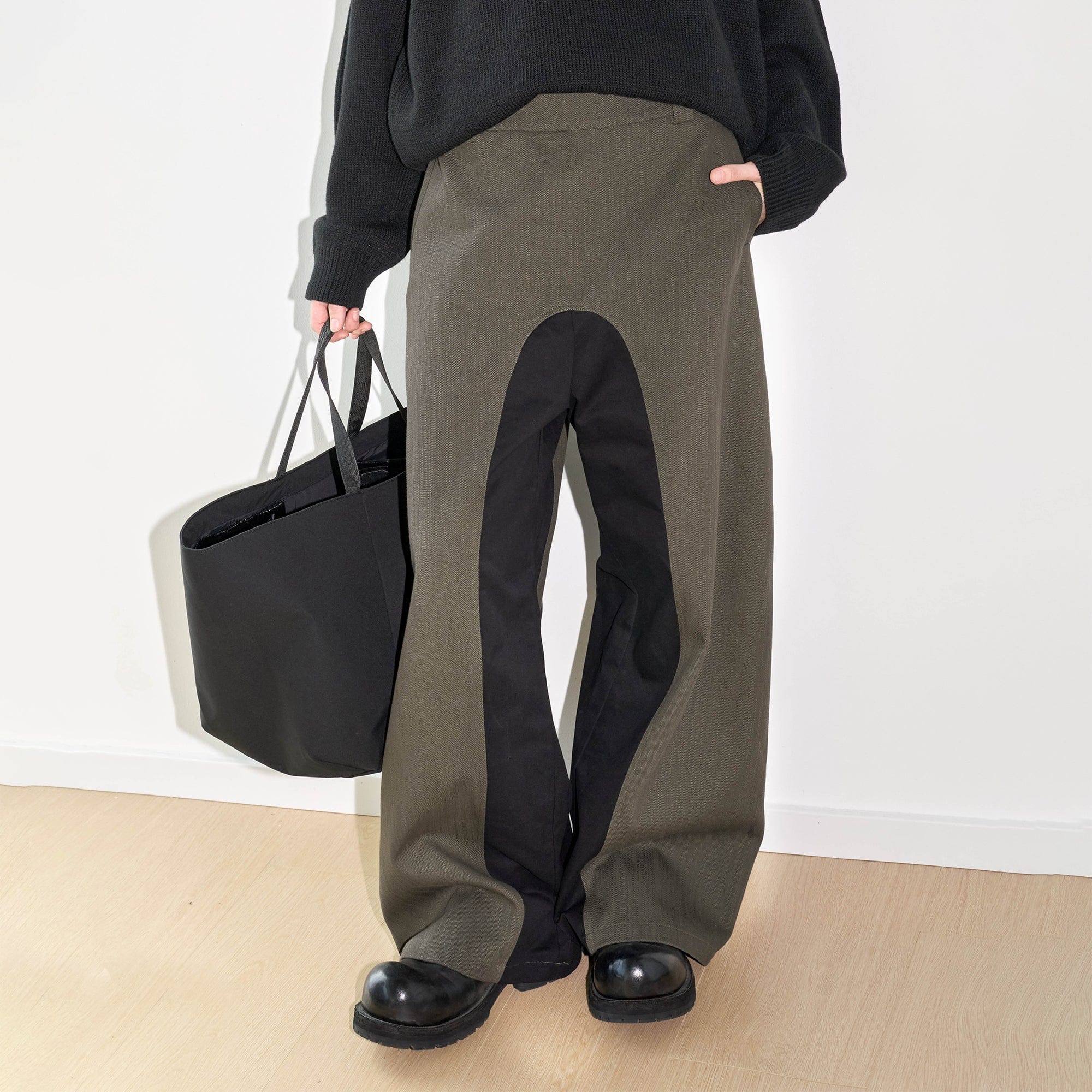 49PERCENT Paneled Color Blocked Zipper Pants, premium urban and streetwear designers apparel on PROJECTISR.com, 49PERCENT