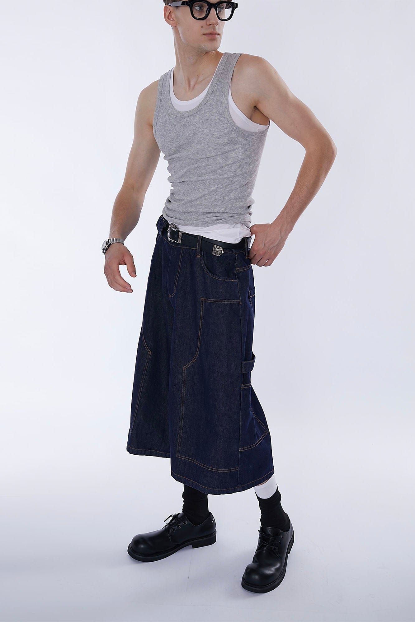 ASSEEN Double-Knee Raw Denim Shorts, premium urban and streetwear designers apparel on PROJECTISR.com, ASSEEN