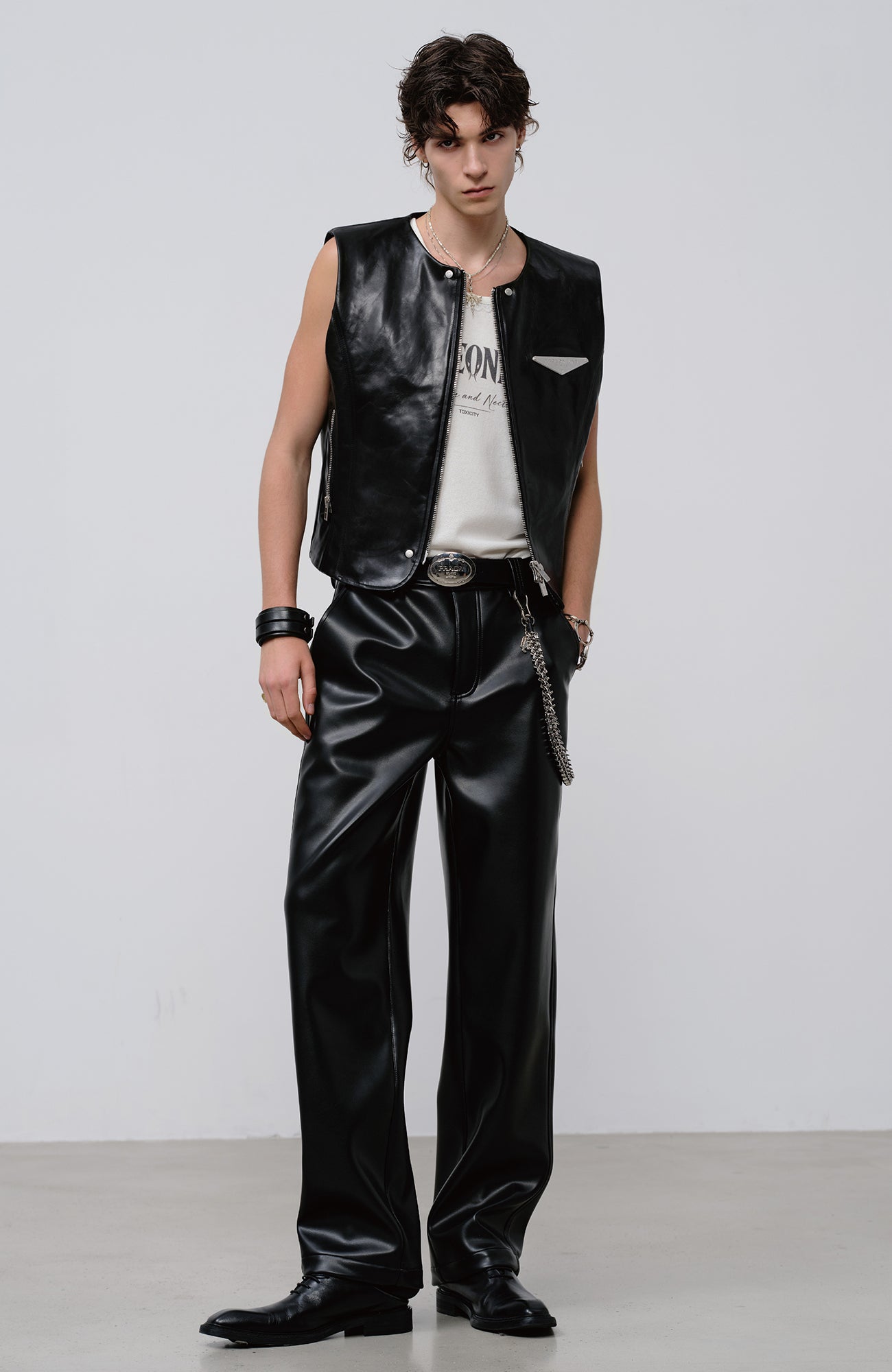 FACEONLAB Reversible Moto Leather Vest Black, premium urban and streetwear designers apparel on PROJECTISR.com, FACEONLAB