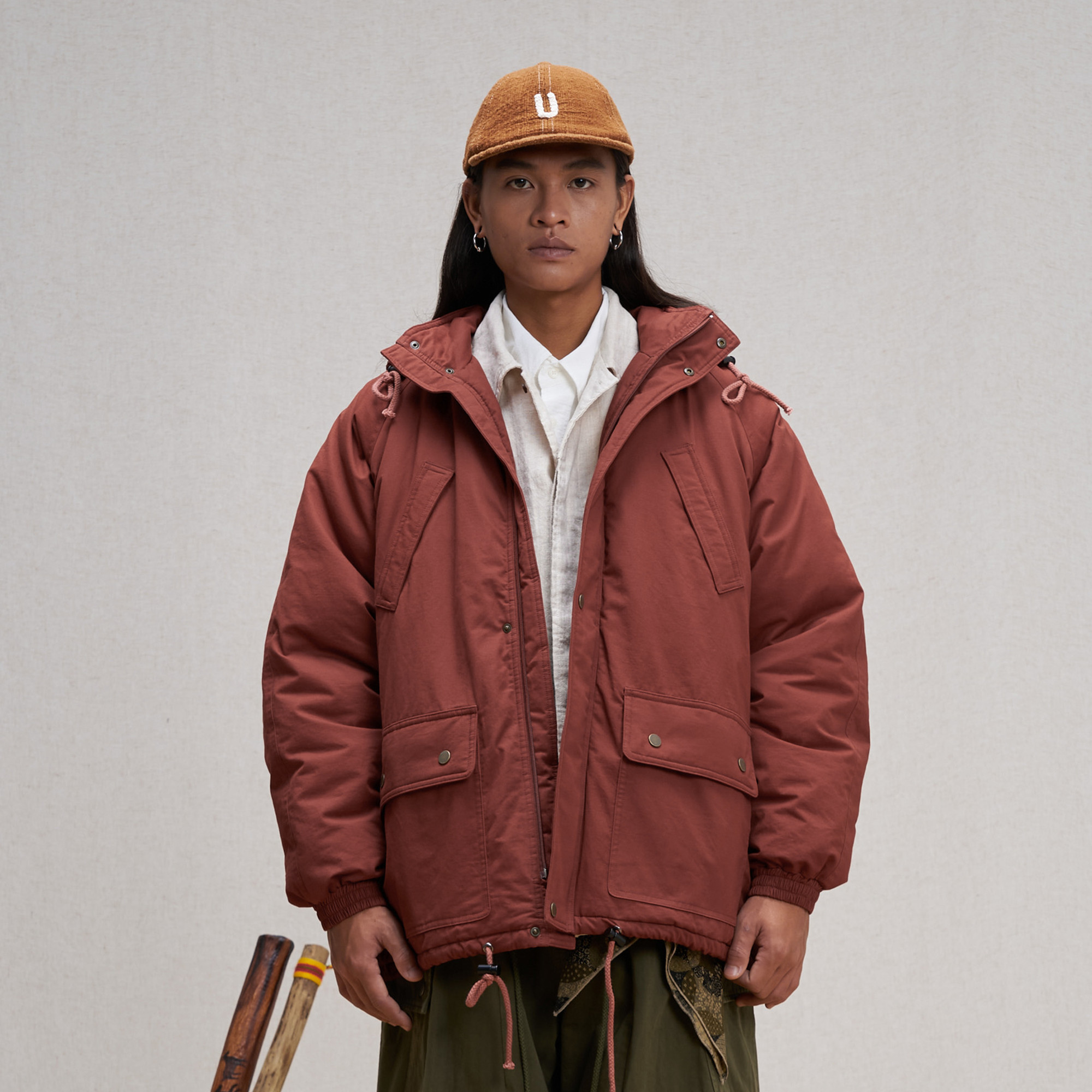 UNLIMITED MOTE Patchwork-Elbow Padded Utility Parka