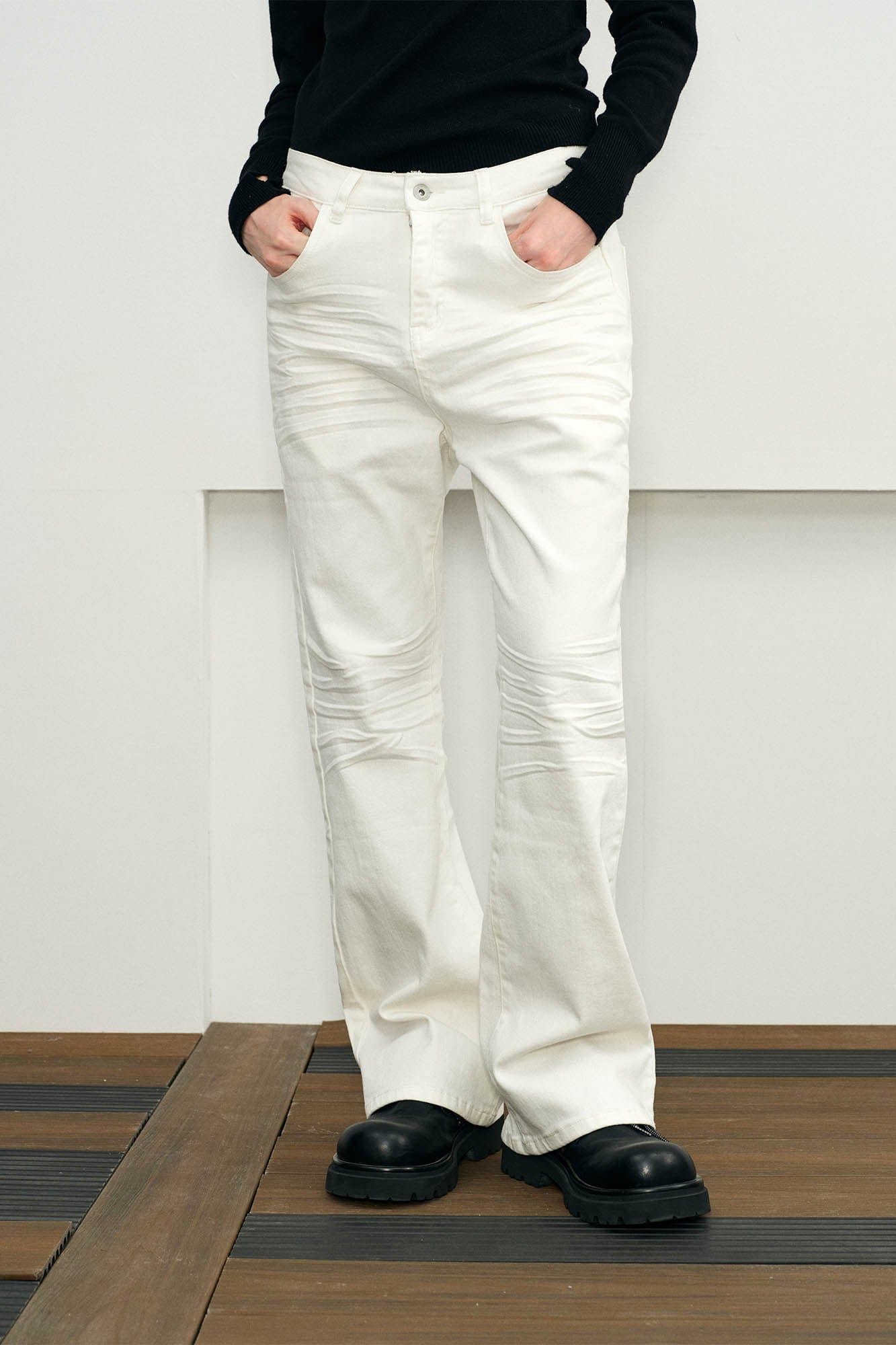 KREATE Pleated Straight-Leg Jeans, premium urban and streetwear designers apparel on PROJECTISR.com, KREATE