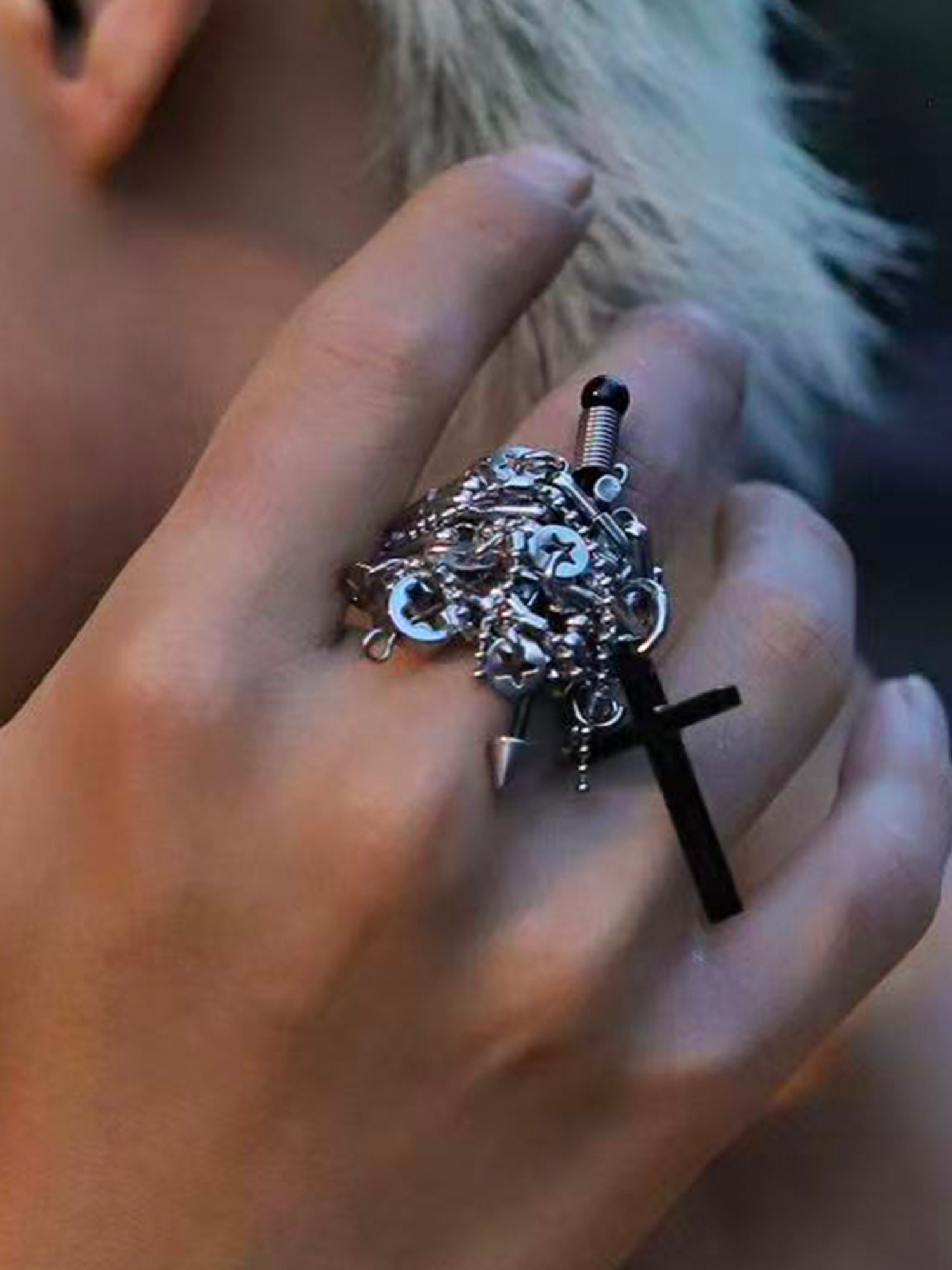 NUNKNOTX Handmade Gothic Cross Ring