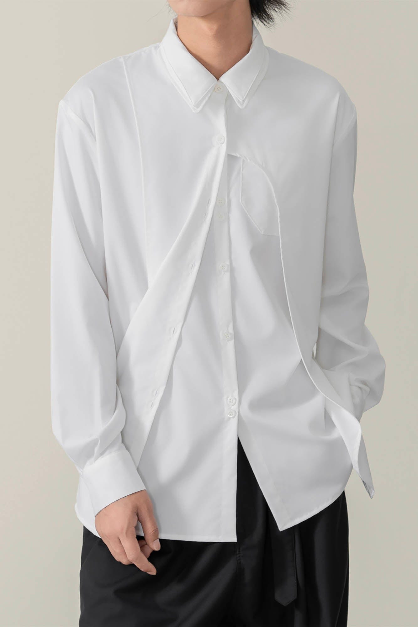 MOITIEDEPETALE Asymmetrical Panel Bamboo Fiber Shirt