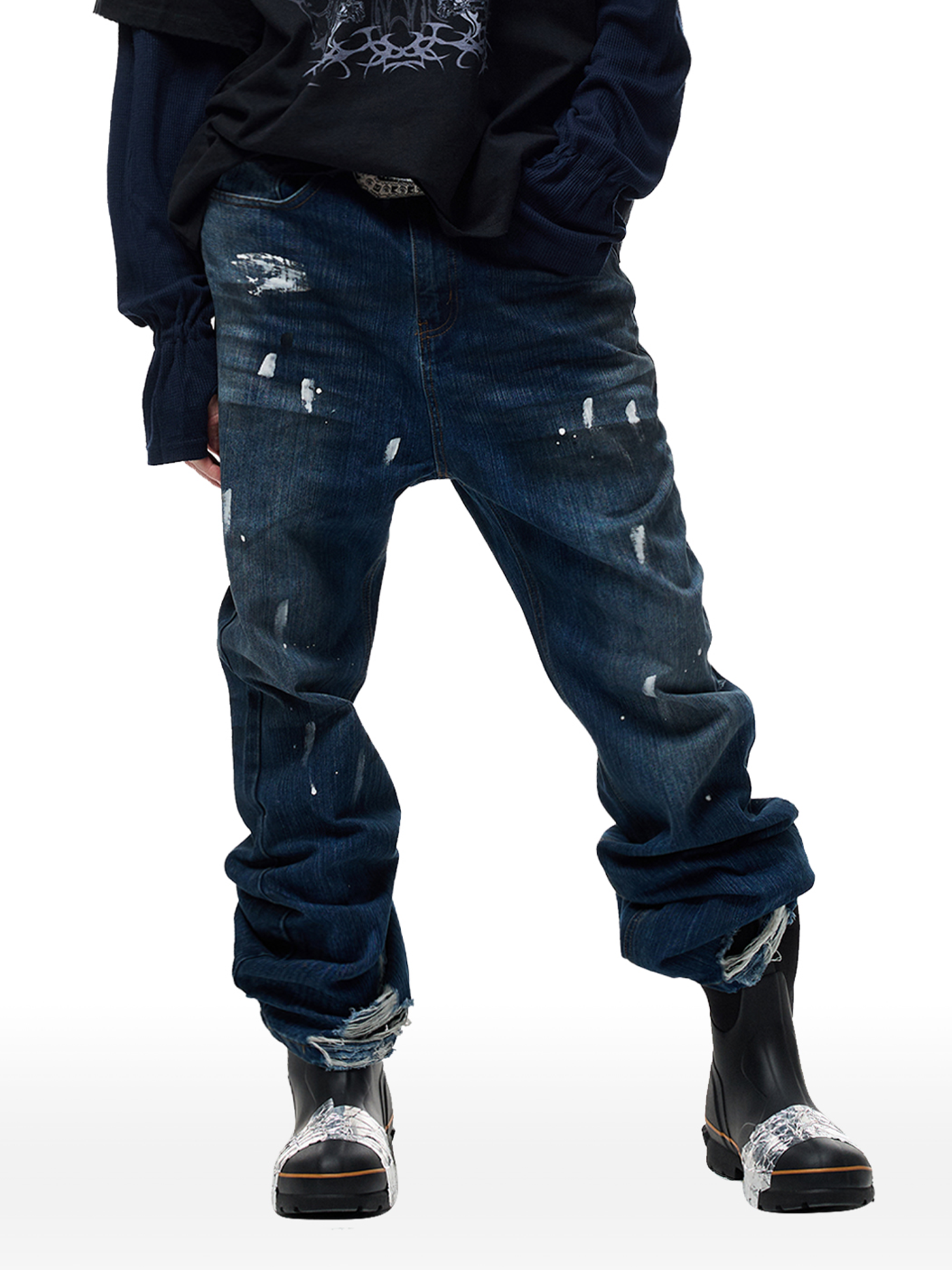 CYCYCY Retro Washed Distressed Flared Jeans