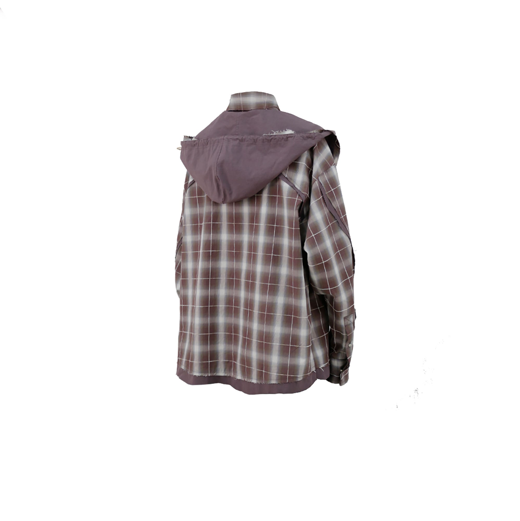 RELABEL Detachable Hood Plaid Frayed Oversized Shirt