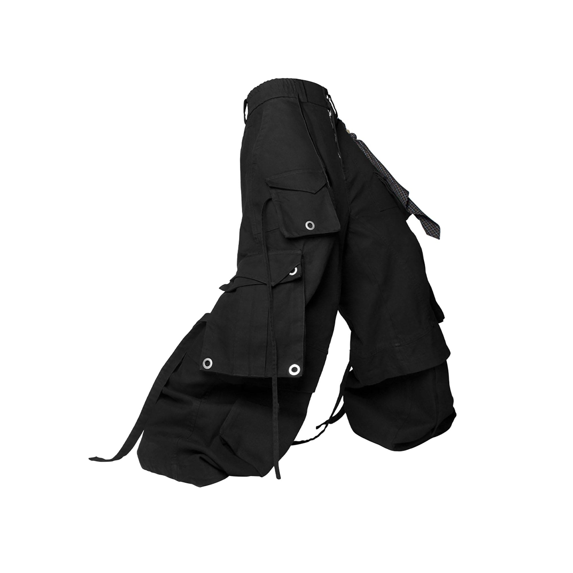 RELABEL Multi-Pocket Detachable Scarf Distressed Cargo Black, premium urban and streetwear designers apparel on PROJECTISR.com, RELABEL