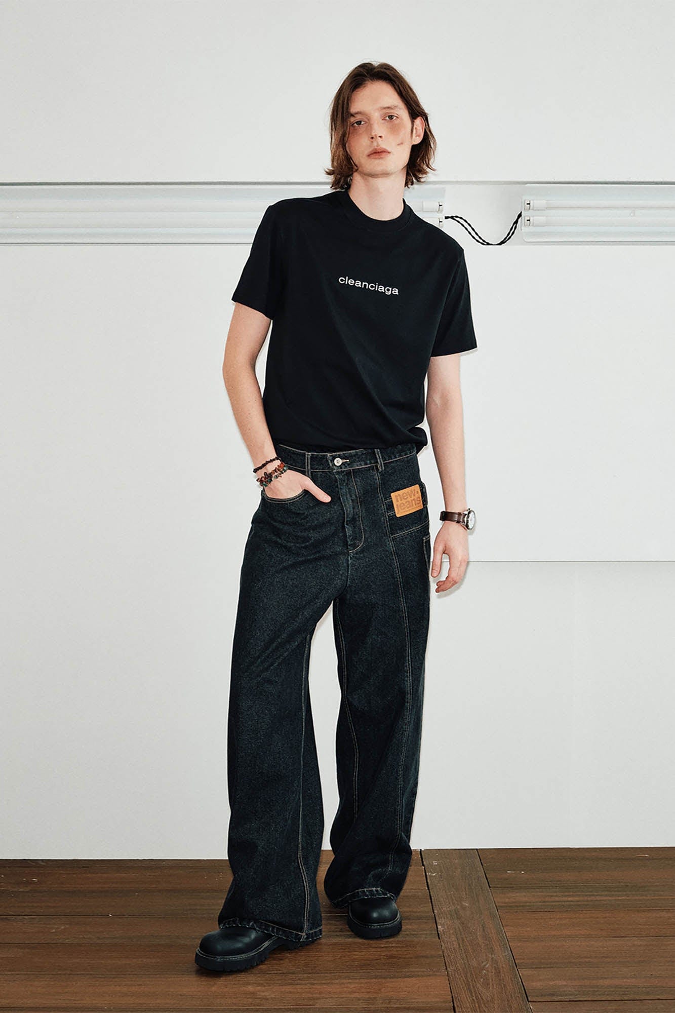 KREATE Misaligned Deconstructed Straight-Leg Jeans, premium urban and streetwear designers apparel on PROJECTISR.com, KREATE