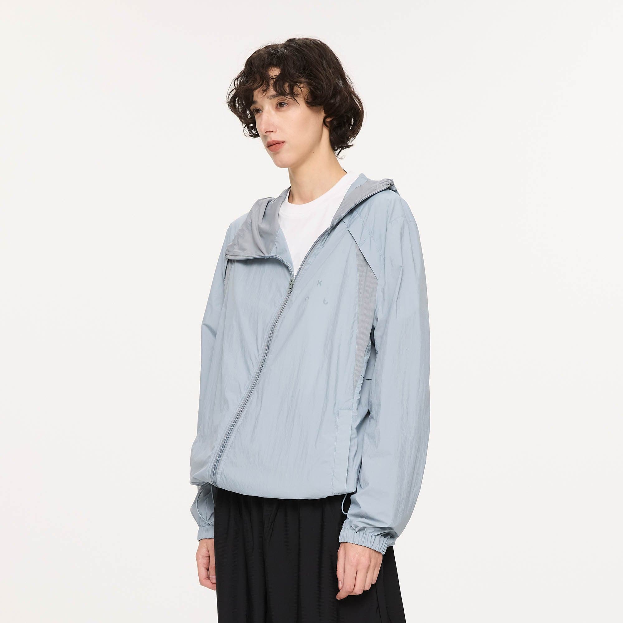 KREATE Asymmetrical Zip Mesh-Paneled UV Protection Hooded Jacket, premium urban and streetwear designers apparel on PROJECTISR.com, KREATE