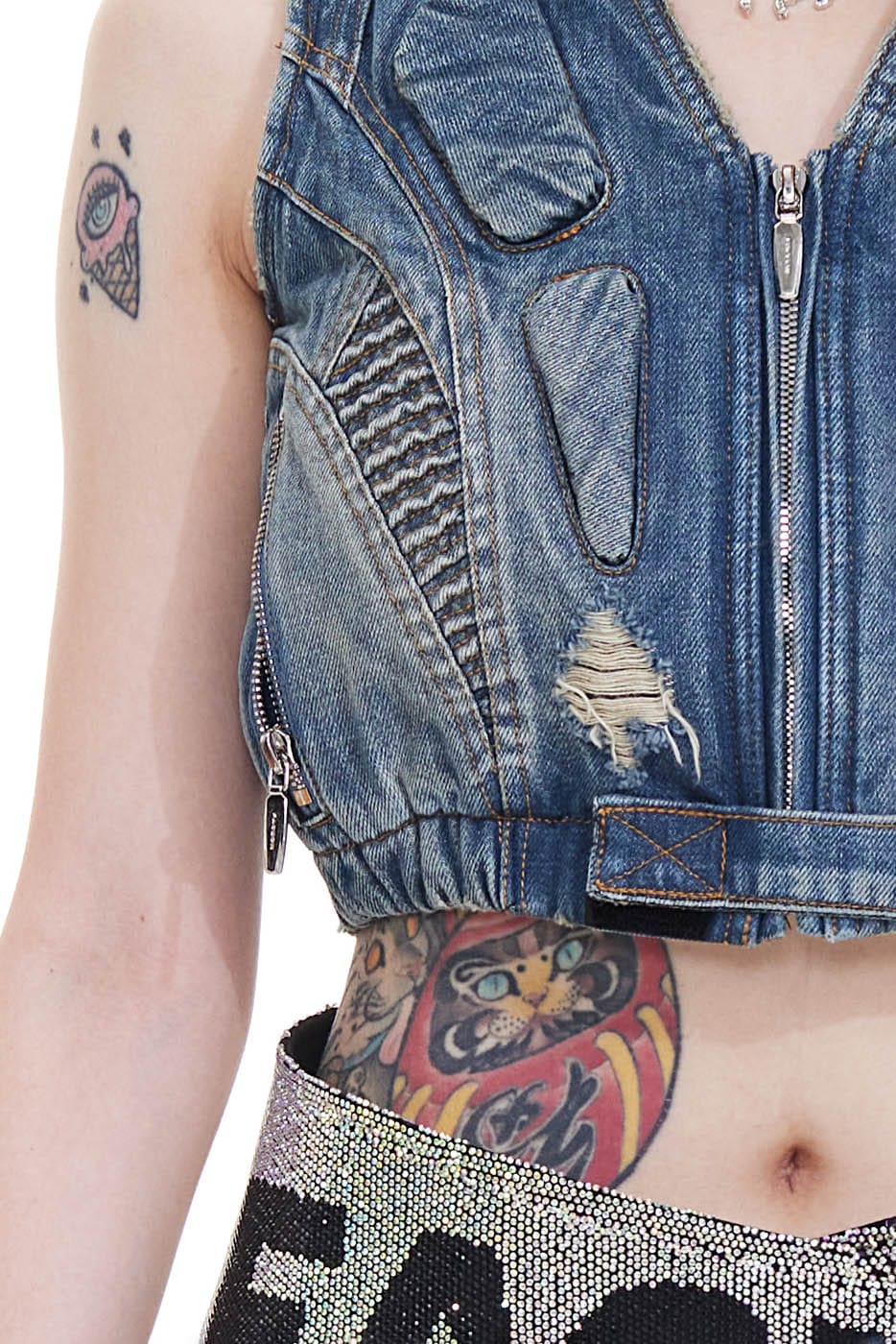 FACEONLAB Deconstructed Ripped Biker's Vest, premium urban and streetwear designers apparel on PROJECTISR.com, FACEONLAB