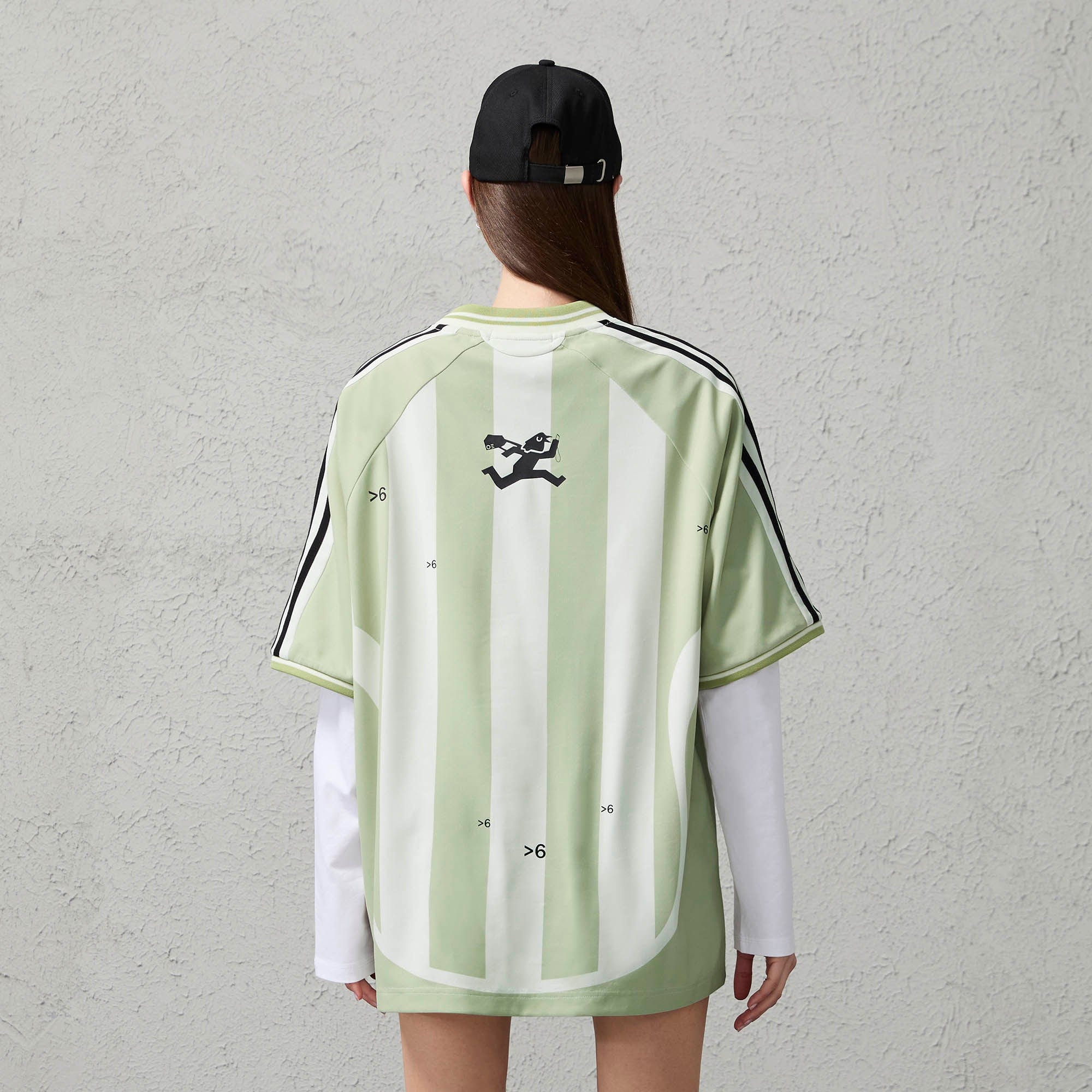 ORGANIC EMOTION Striped Badge Graphics Soccer Jersey, premium urban and streetwear designers apparel on PROJECTISR.com, ORGANIC EMOTION