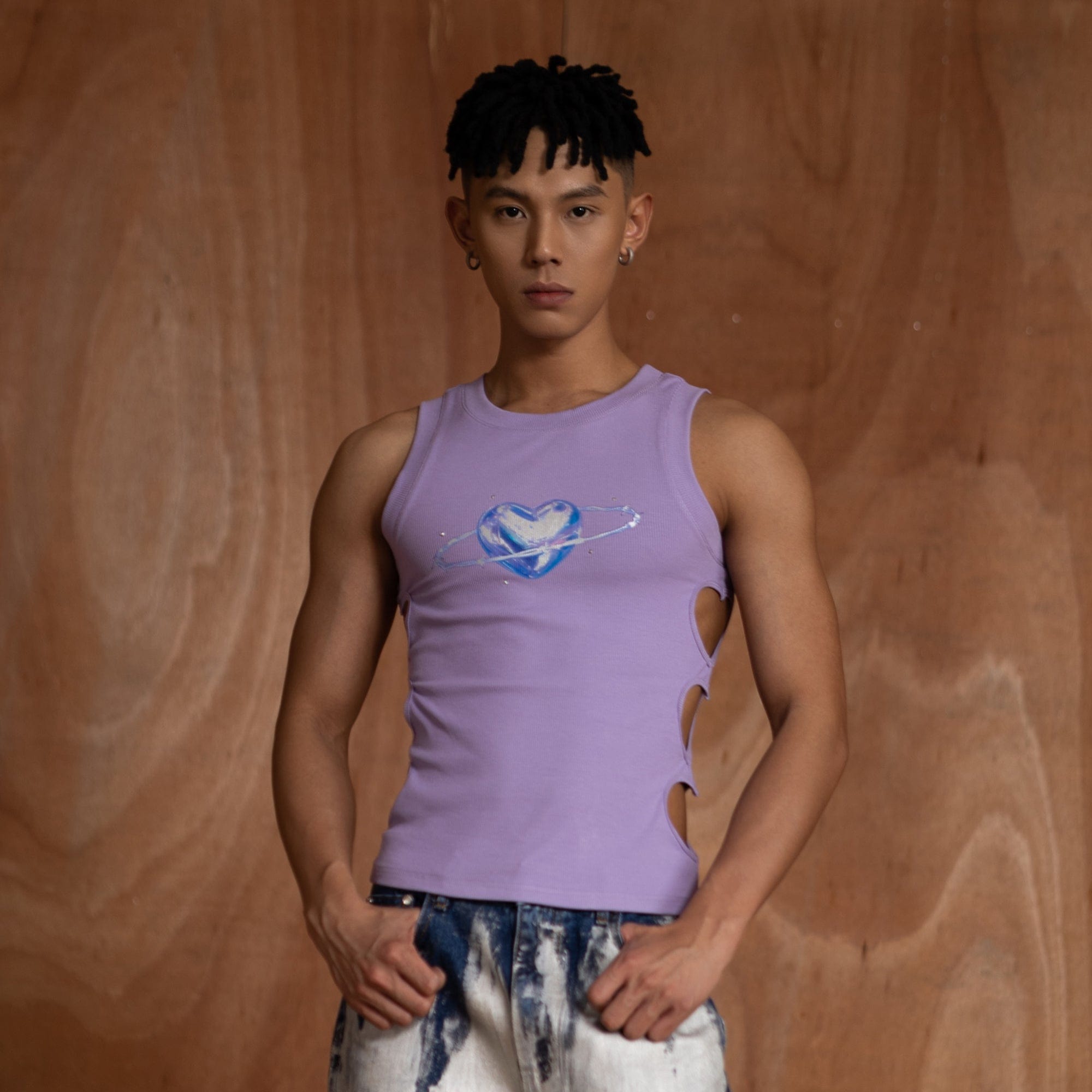CLP Metallic Heart Slim Hollowed Tank Top Purple, premium urban and streetwear designers apparel on PROJECTISR.com, CLP
