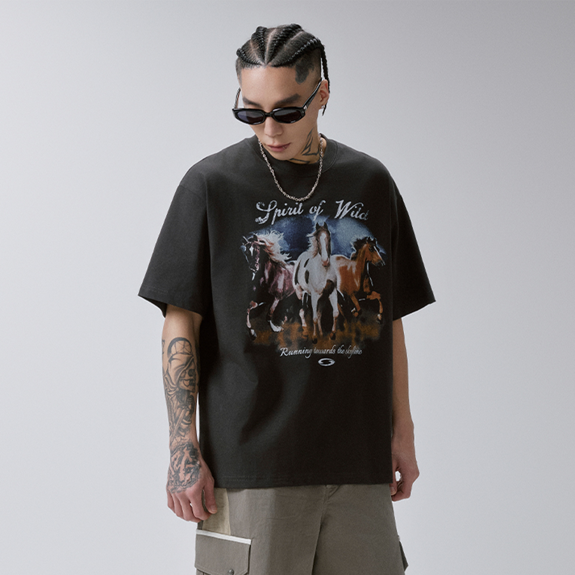 F2CE Washed Retro Horse Graphic T-Shirt