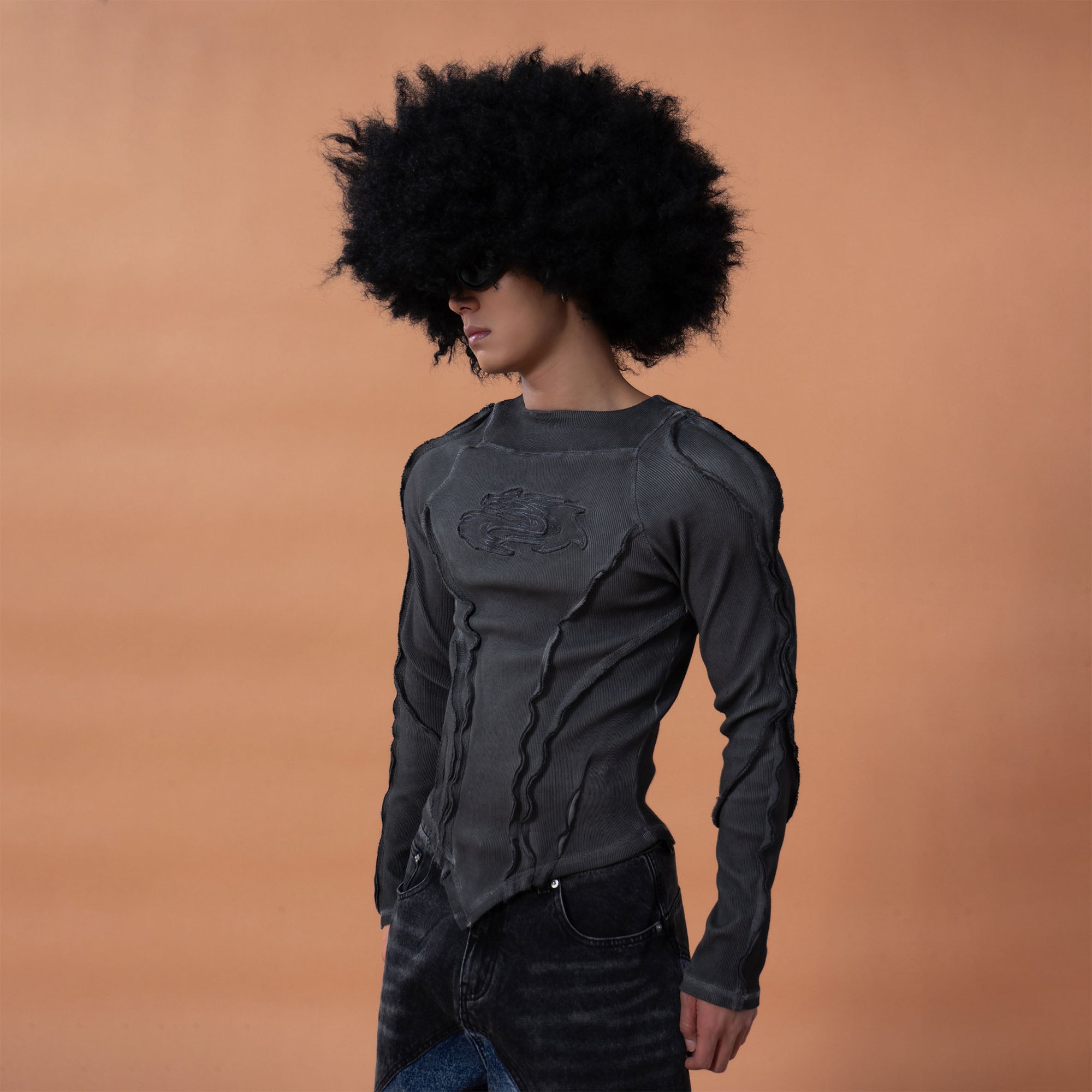 CLP Distressed Raw-Seam Paneled Long-Sleeve Tee, premium urban and streetwear designers apparel on PROJECTISR.com, CLP