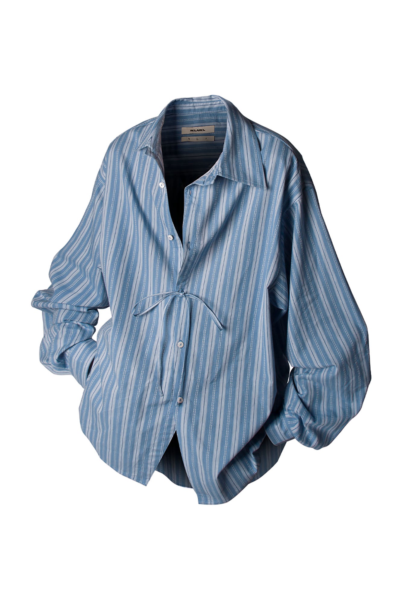 RELABEL Stripe Button-Up Oversized Shirt Blue, premium urban and streetwear designers apparel on PROJECTISR.com, RELABEL