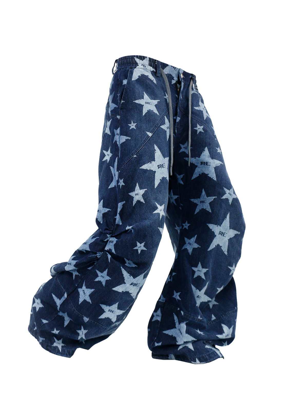 RELABEL Washed Star Full-Print Pleated Wide-Leg Jeans