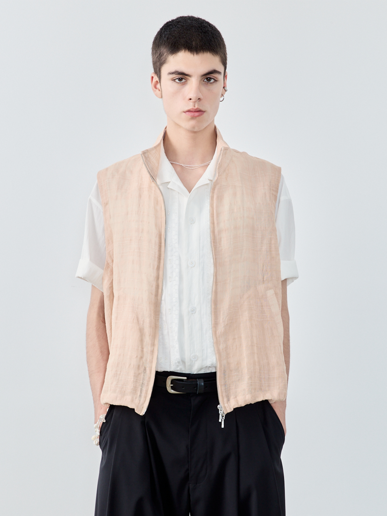 GRAINMUSTARD Linen-Cotton Plaid Vest, premium urban and streetwear designers apparel on PROJECTISR.com, GRAINMUSTARD