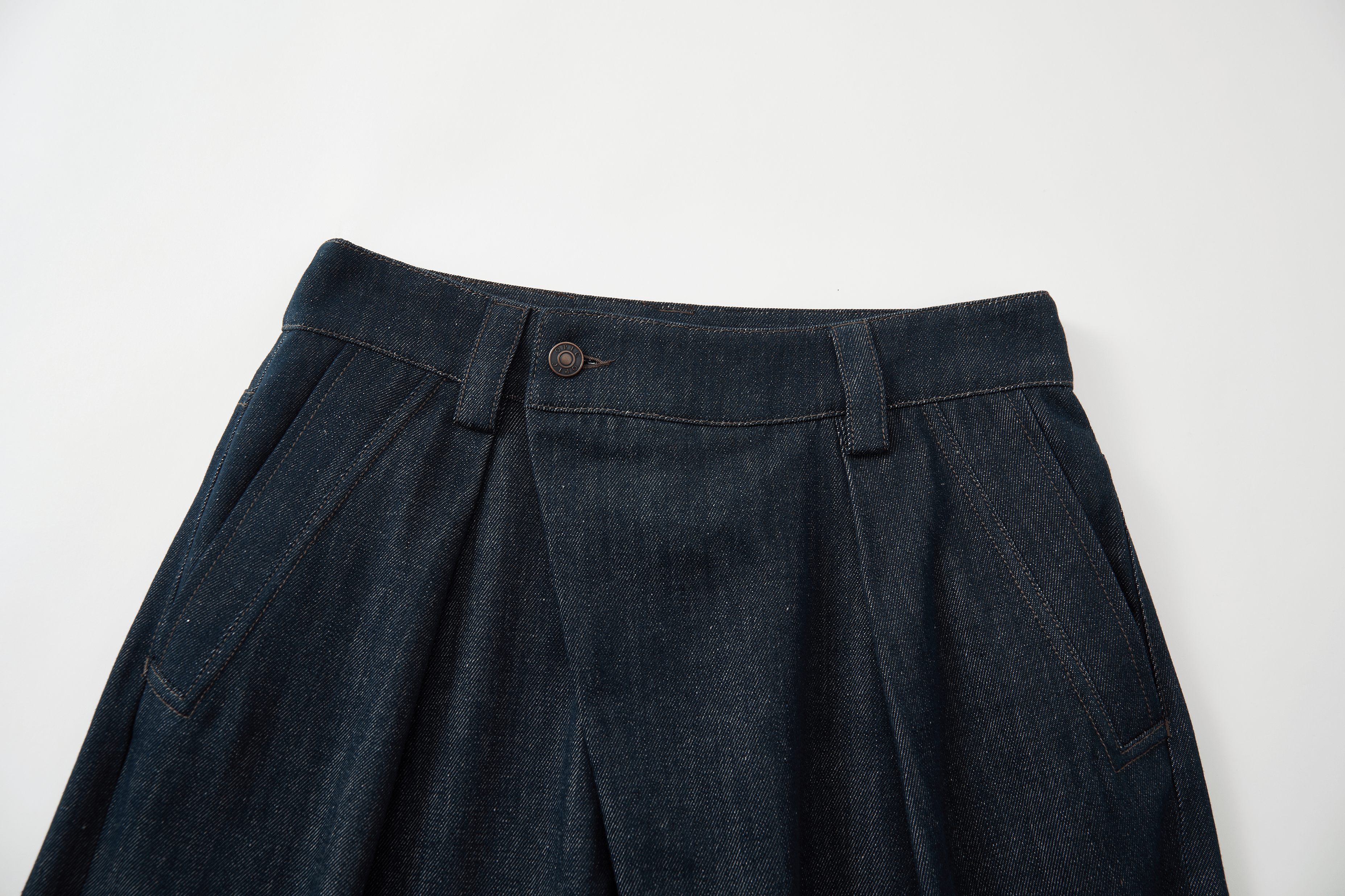 OPICLOTH Washed Asymmetric Fly Pleated Denim Shorts, premium urban and streetwear designers apparel on PROJECTISR.com, OPICLOTH