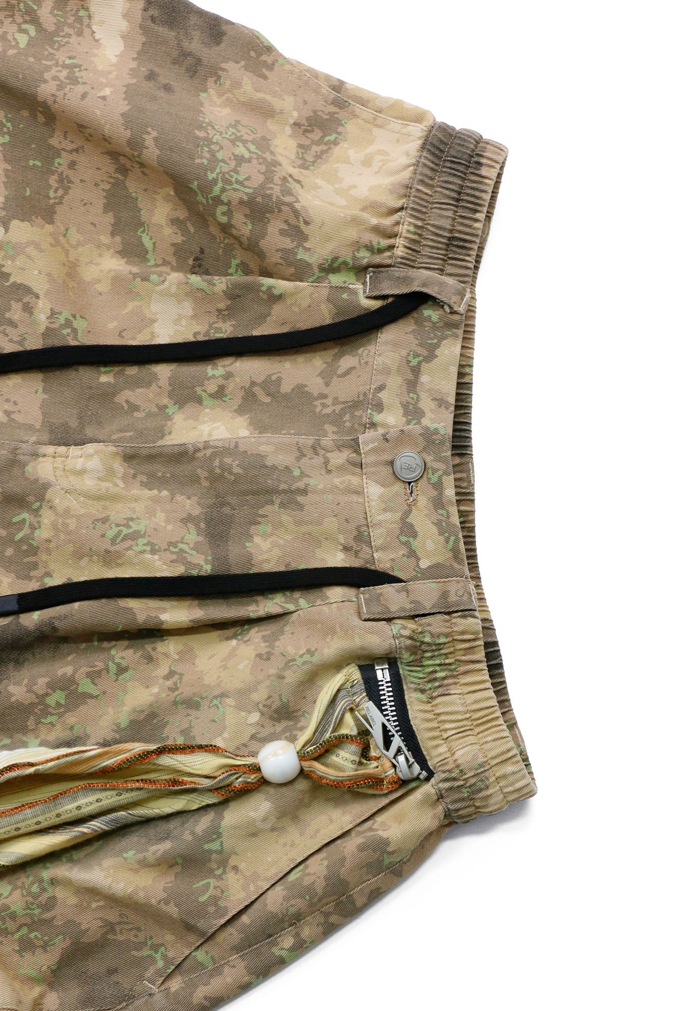 RELABEL Detachable Scarf Camo Leopard Panel Oversized Shorts, premium urban and streetwear designers apparel on PROJECTISR.com, RELABEL