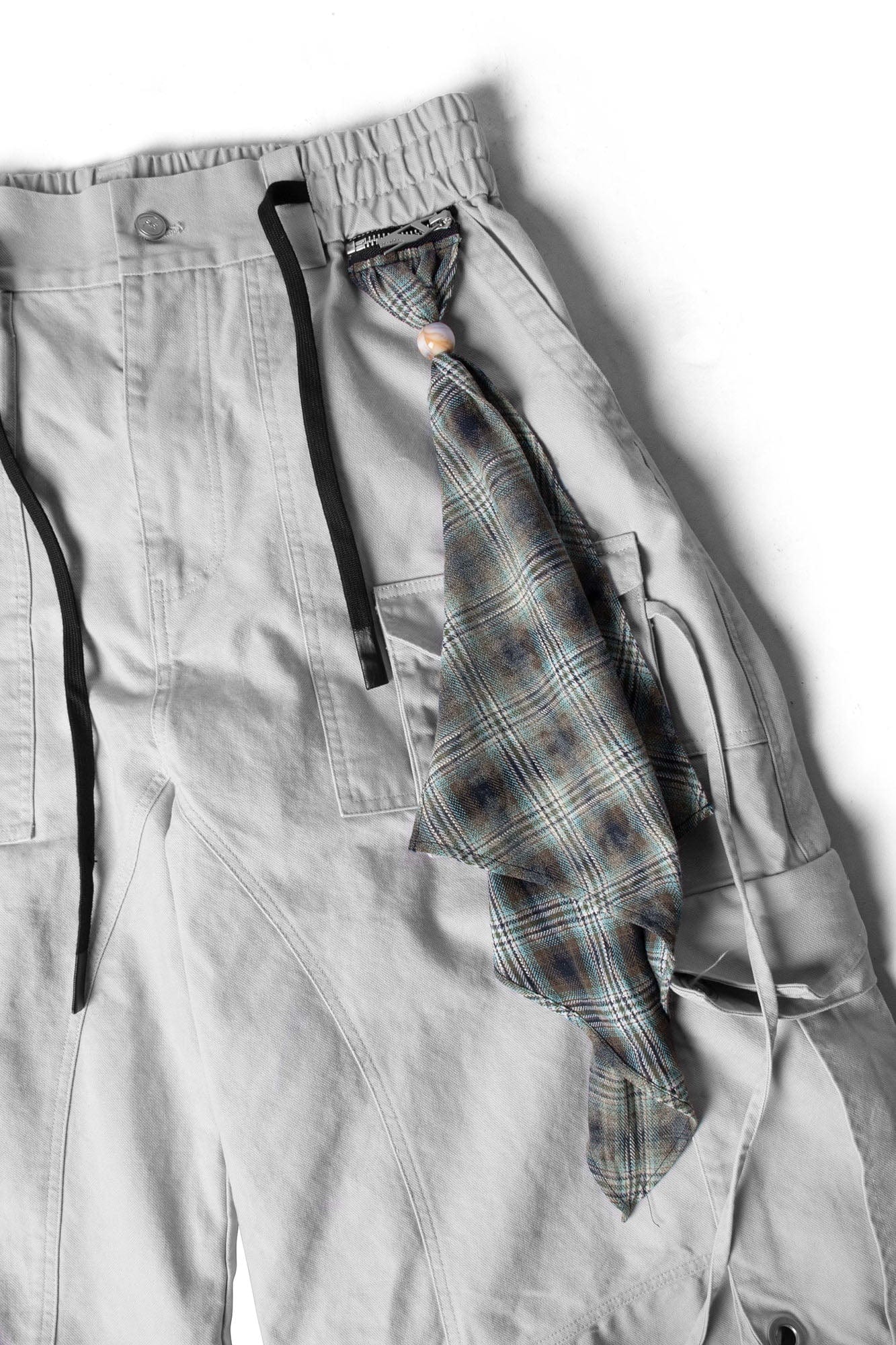 RELABEL Multi-Pocket Detachable Scarf Distressed Cargo Gray, premium urban and streetwear designers apparel on PROJECTISR.com, RELABEL