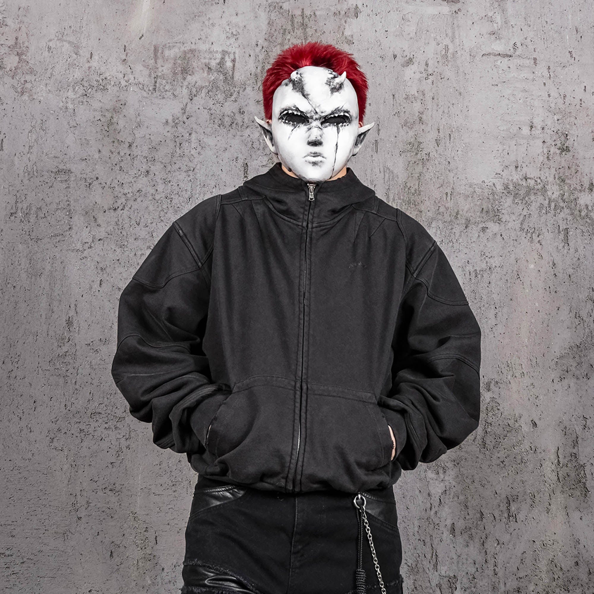 UNDERWATER Distressed Spliced Fallen Armor Zip-Up Hoodie, premium urban and streetwear designers apparel on PROJECTISR.com, UNDERWATER