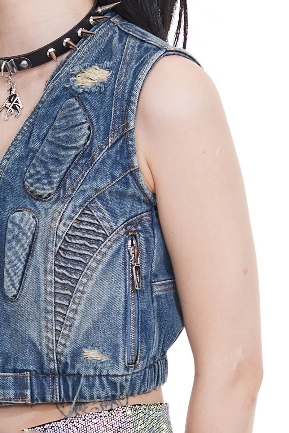 FACEONLAB Deconstructed Ripped Biker's Vest, premium urban and streetwear designers apparel on PROJECTISR.com, FACEONLAB