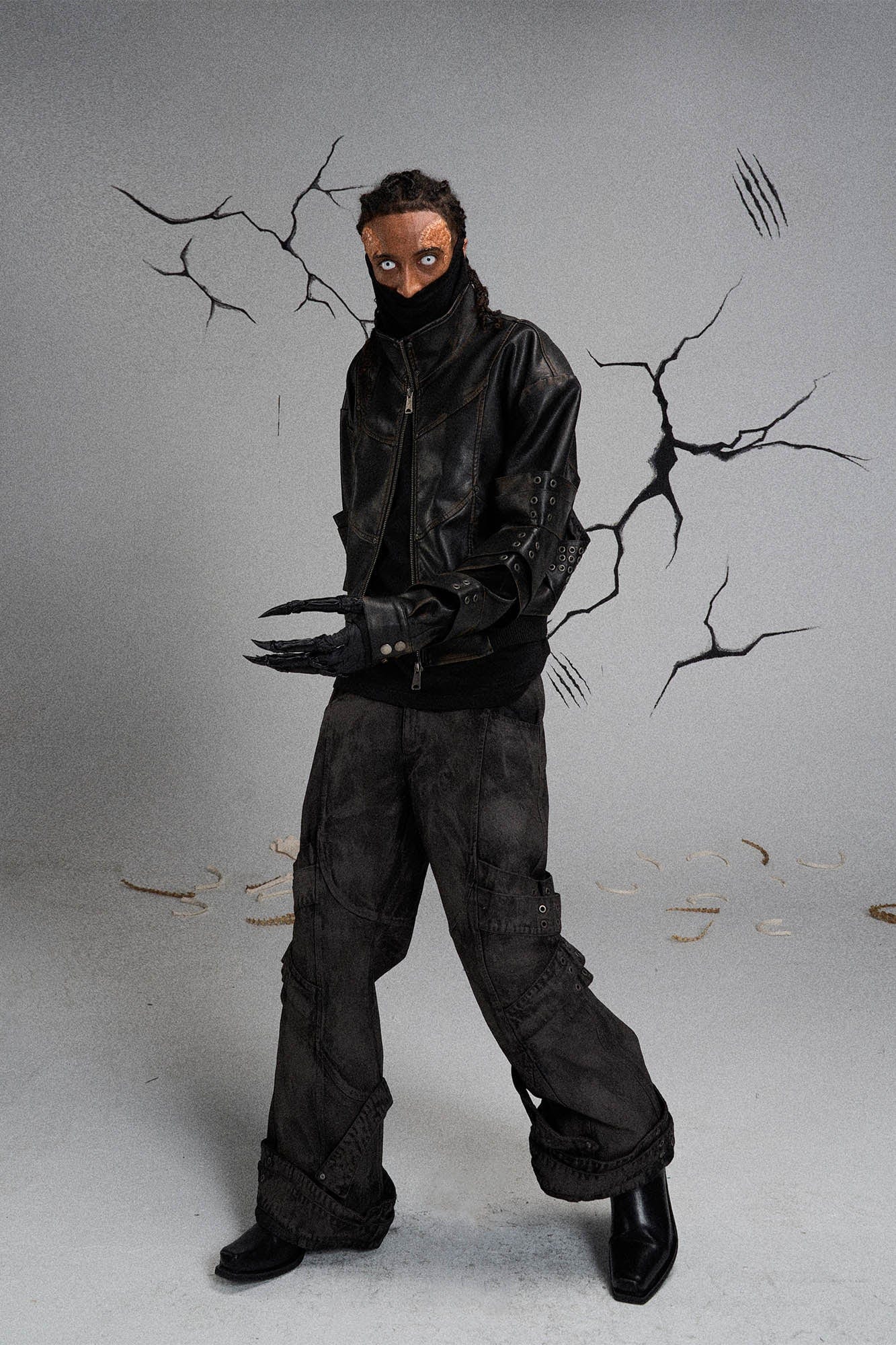 FLYERRER Mutation Layered Strap Distressed Wide-Leg Pants, premium urban and streetwear designers apparel on PROJECTISR.com, FLYERRER