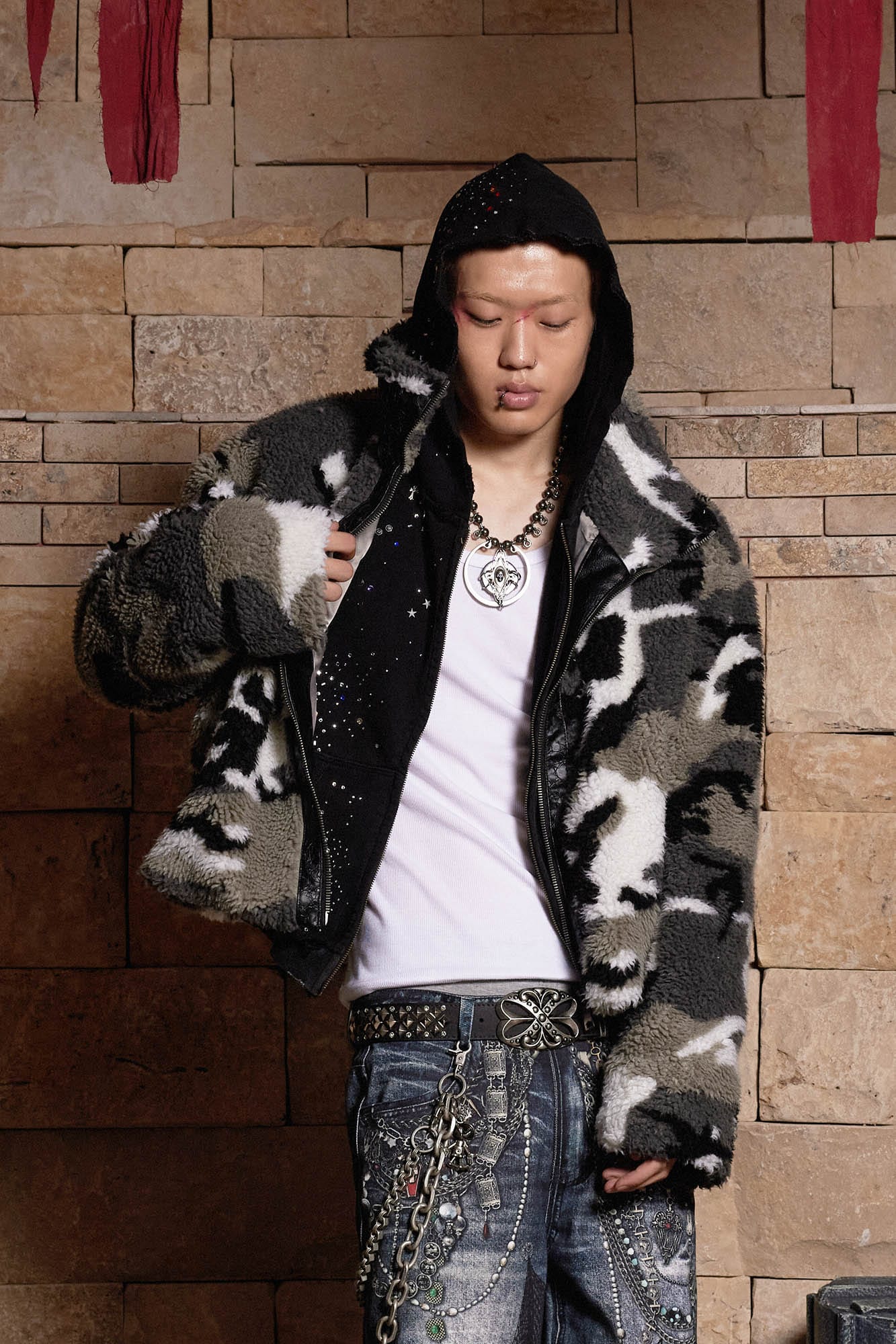 DND4DES Camo Fleece Stand Collar Jacket, premium urban and streetwear designers apparel on PROJECTISR.com, DND4DES