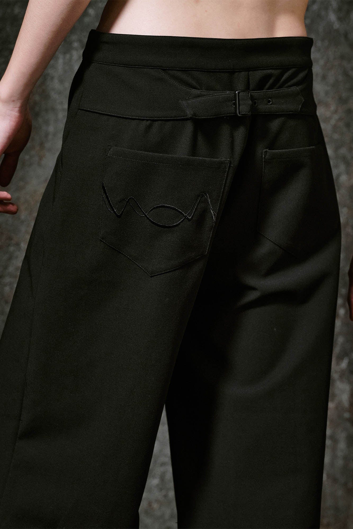 ILNya Nieternite Nifutur Back Tab Embroidered Flared Trousers, premium urban and streetwear designers apparel on PROJECTISR.com, ILNya Nieternite Nifutur