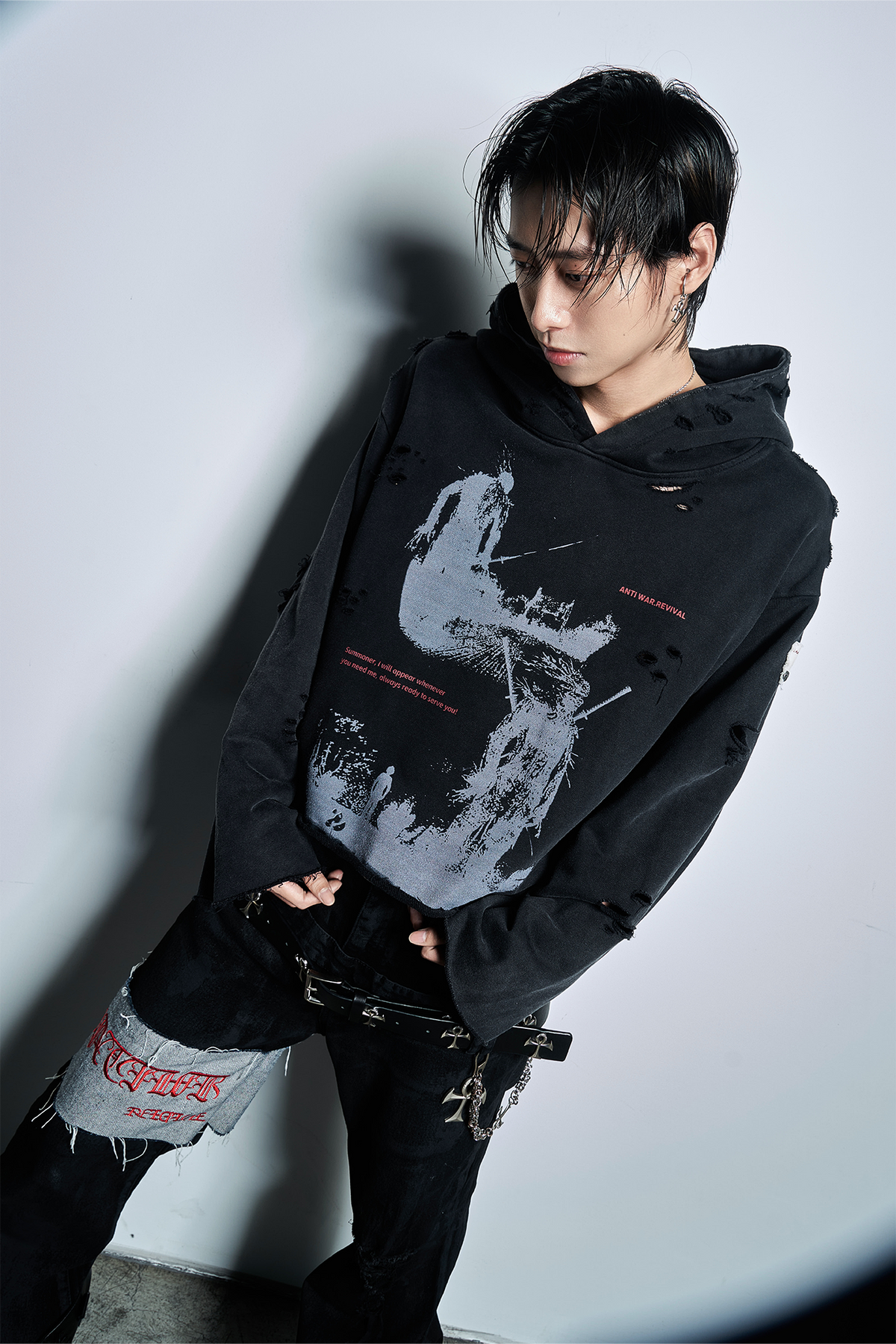 ANTI WAR REVIVAL Distressed Retro Graphic Oversized Hoodie