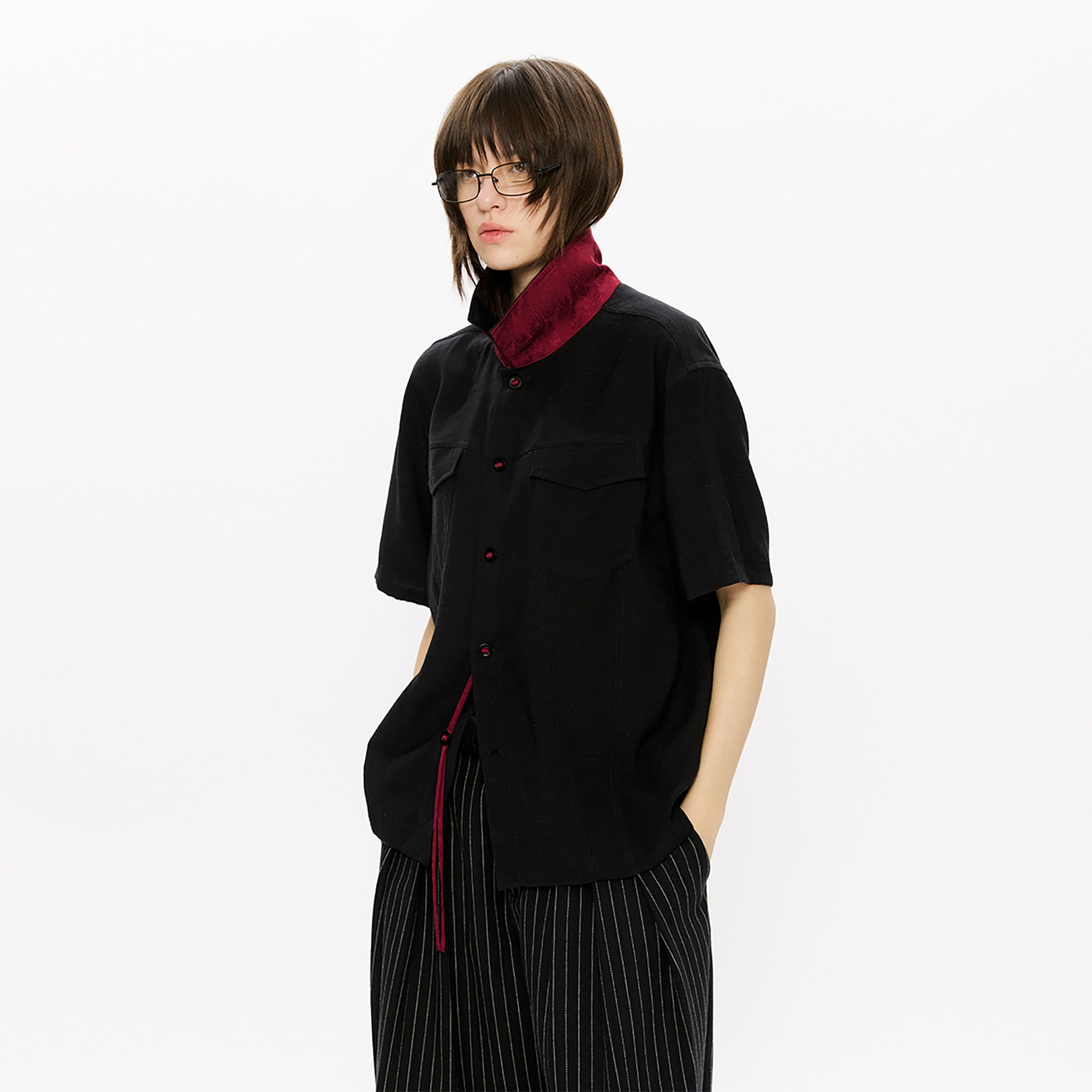 KREATE Contrast Collar Linen Half Shirt, premium urban and streetwear designers apparel on PROJECTISR.com, KREATE