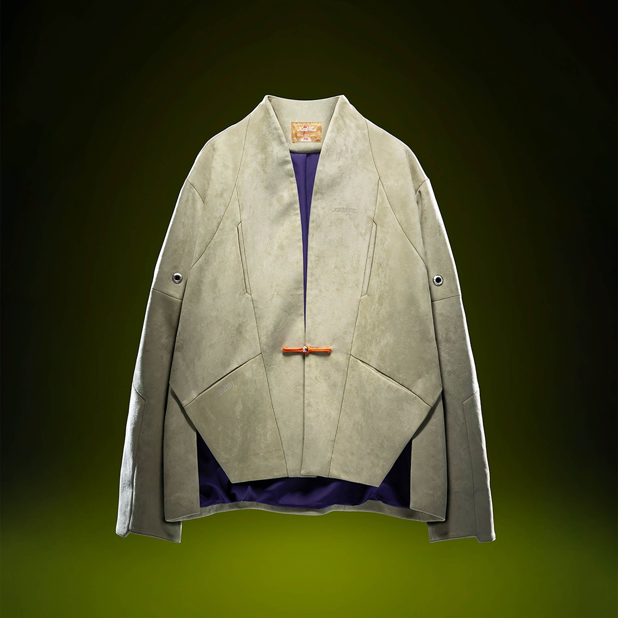 XIPHEVIL Deconstructed Utility Faux Suede Daoist Robe Sand, premium urban and streetwear designers apparel on PROJECTISR.com, XIPHEVIL