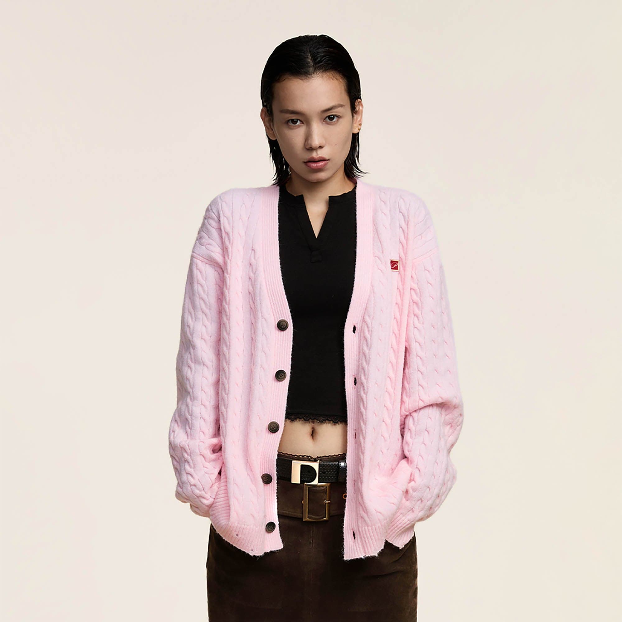 OPICLOTH Cable-Knit V-Neck Button-Up Cardigan, premium urban and streetwear designers apparel on PROJECTISR.com, OPICLOTH